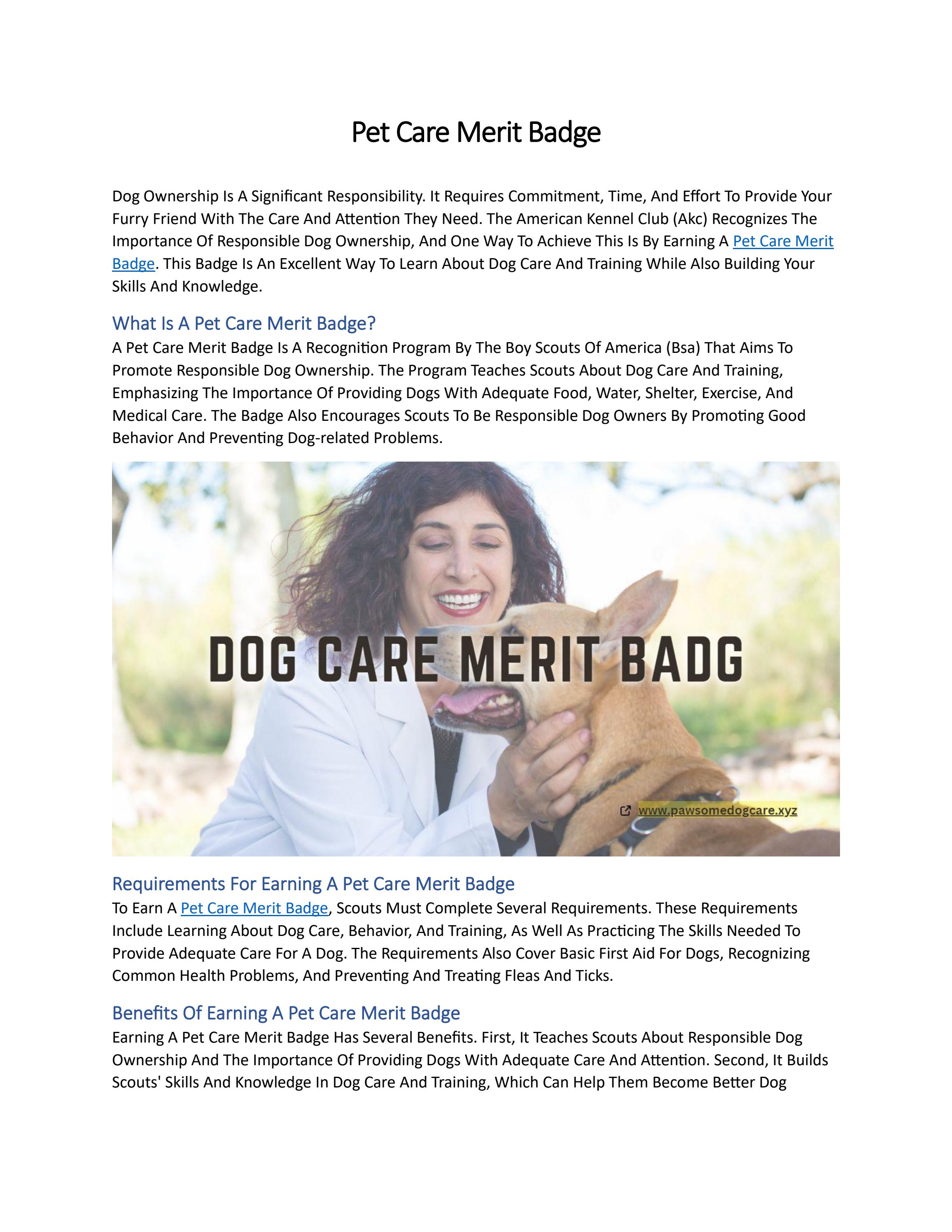 Pet Care Merit Badge By Pawsome Dog Care Issuu