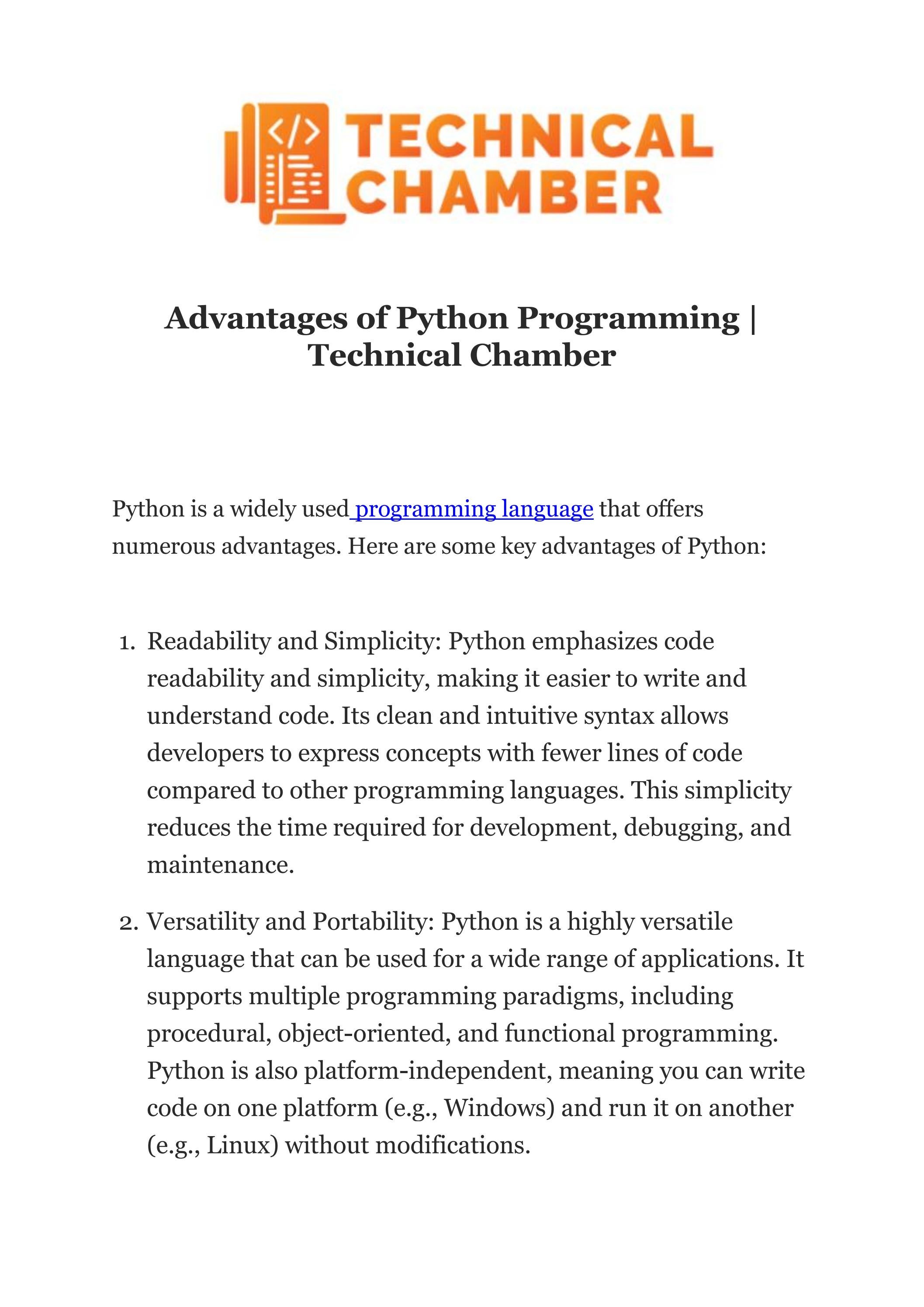 Advantages of python programming | Technical Chamber by Adequate ...