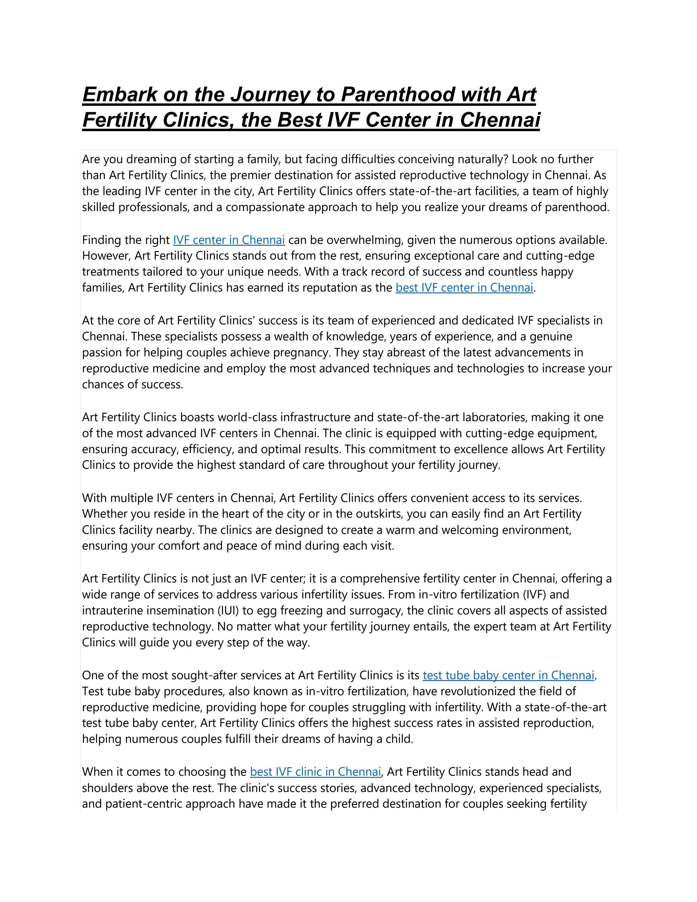 Embark on the Journey to Parenthood with Art Fertility Clinics, the