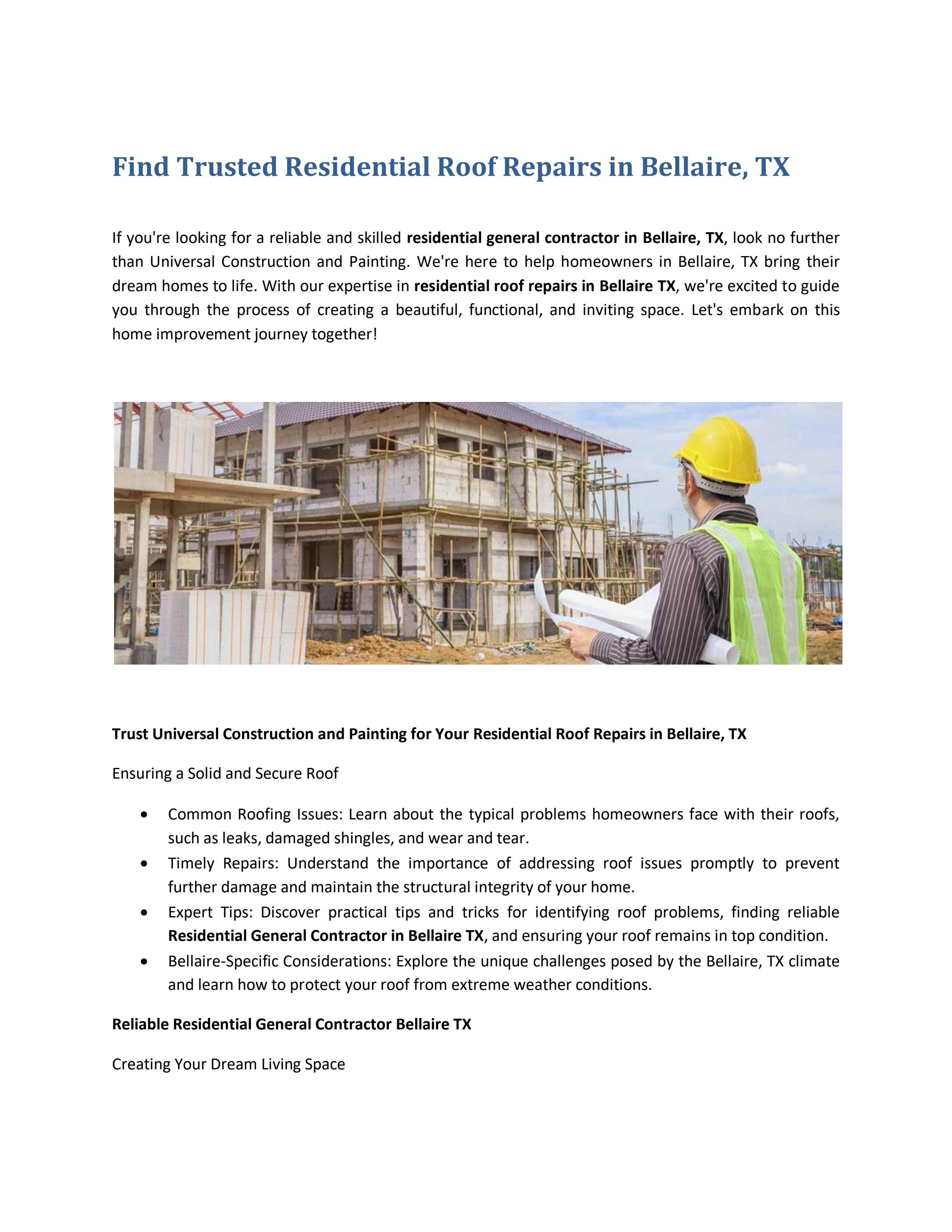 Find Trusted Residential Roof Repairs in Bellaire, TX by Universal