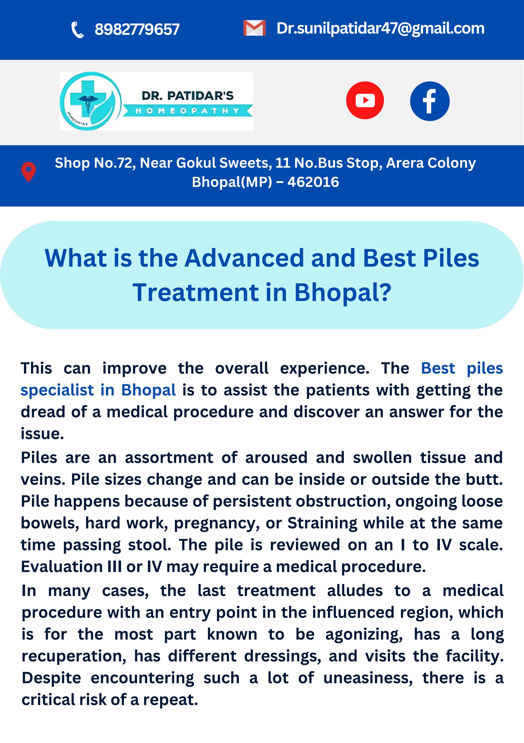 What is the Advanced and Best Piles Treatment in Bhopal by homeo