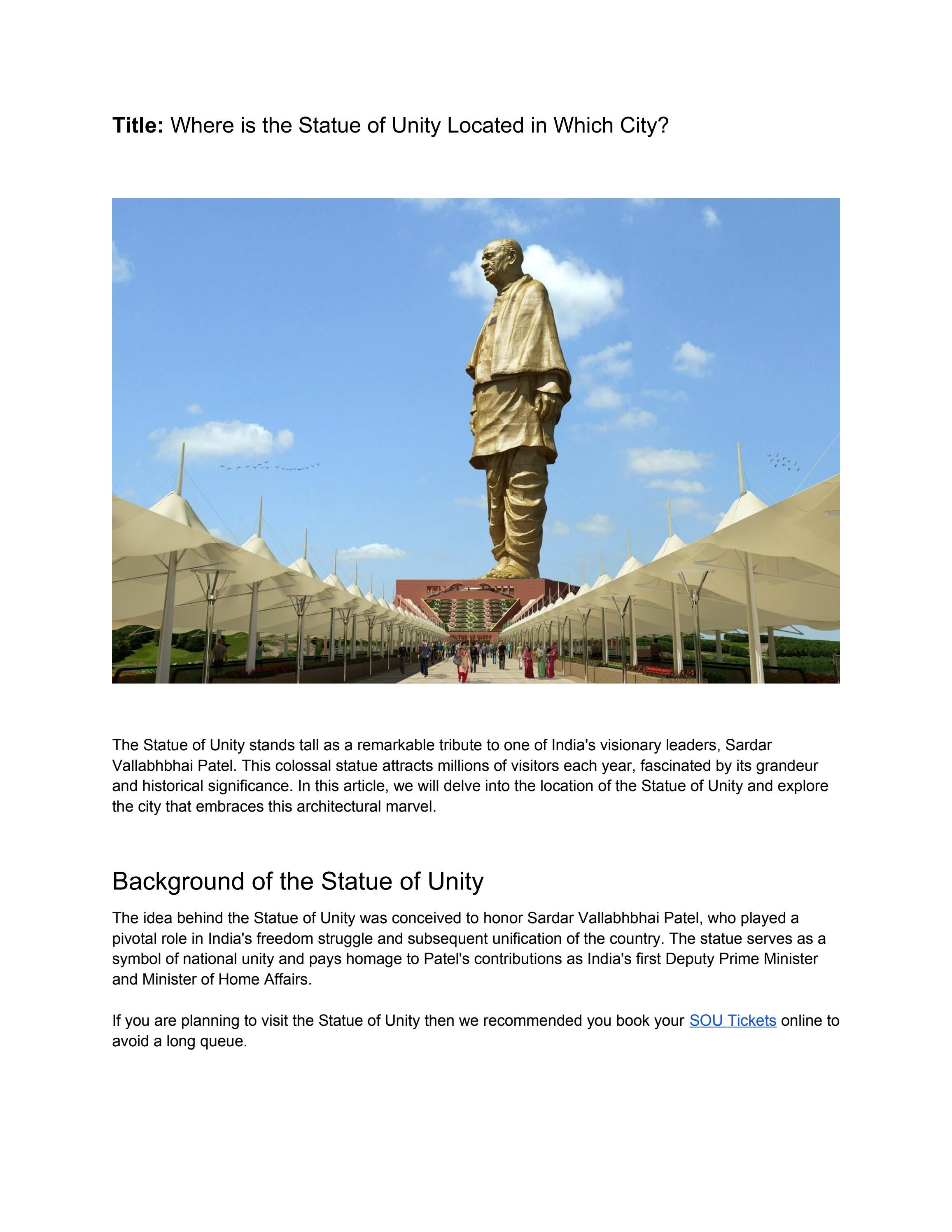 Where is the Statue of Unity Located in Which City by tentcityofficial ...