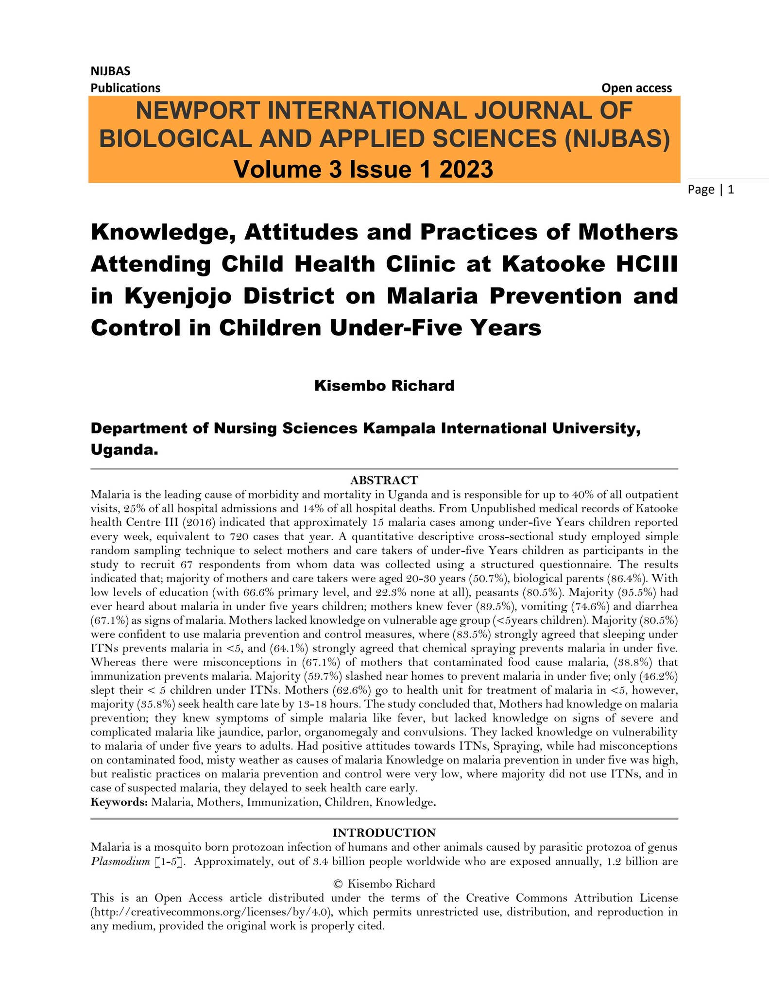 Knowledge, Attitudes and Practices of Mothers Attending Child Health ...