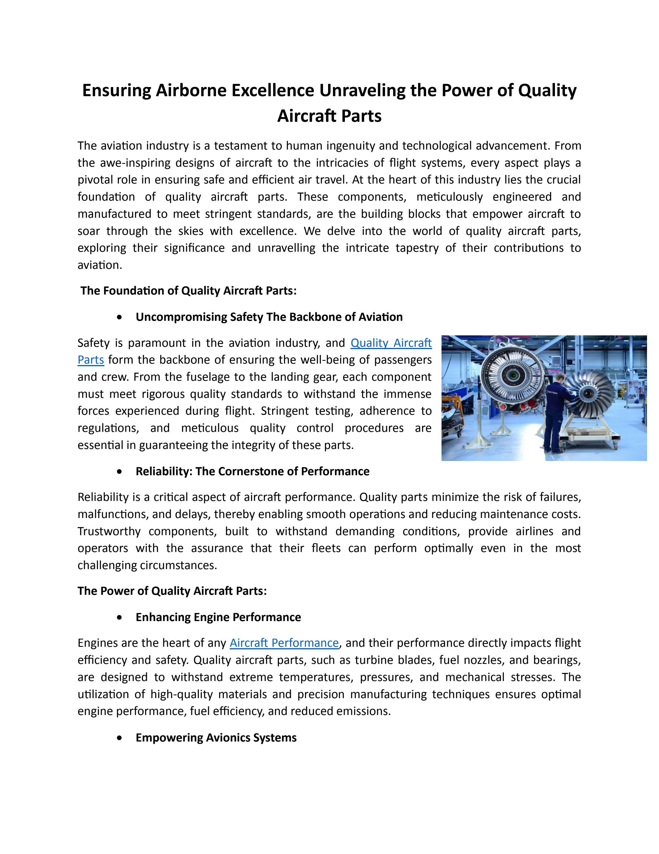 Ensuring Airborne Excellence Unraveling the Power of Quality Aircraft