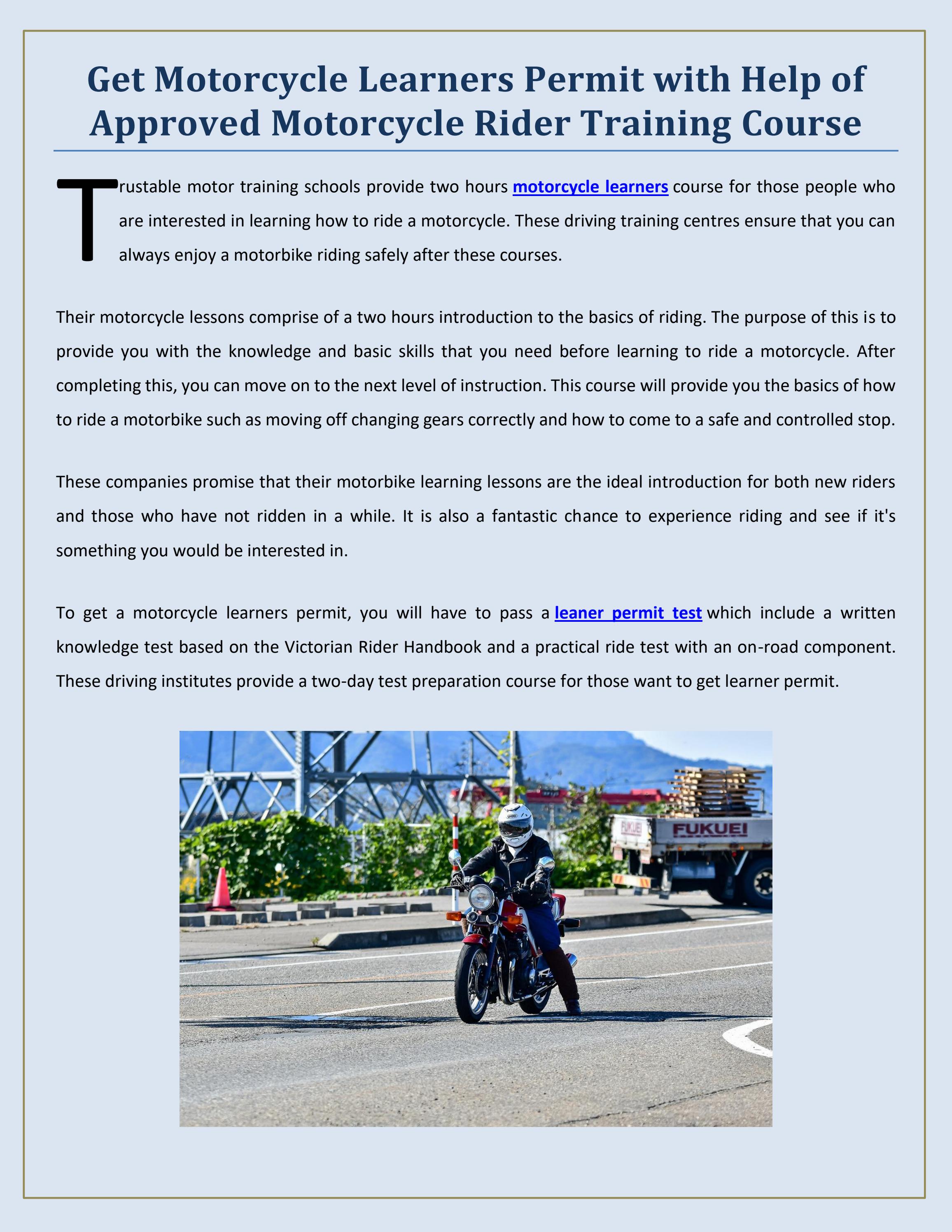 Get Motorcycle Learners Permit with Help of Approved Motorcycle Rider Training Course by Allstar