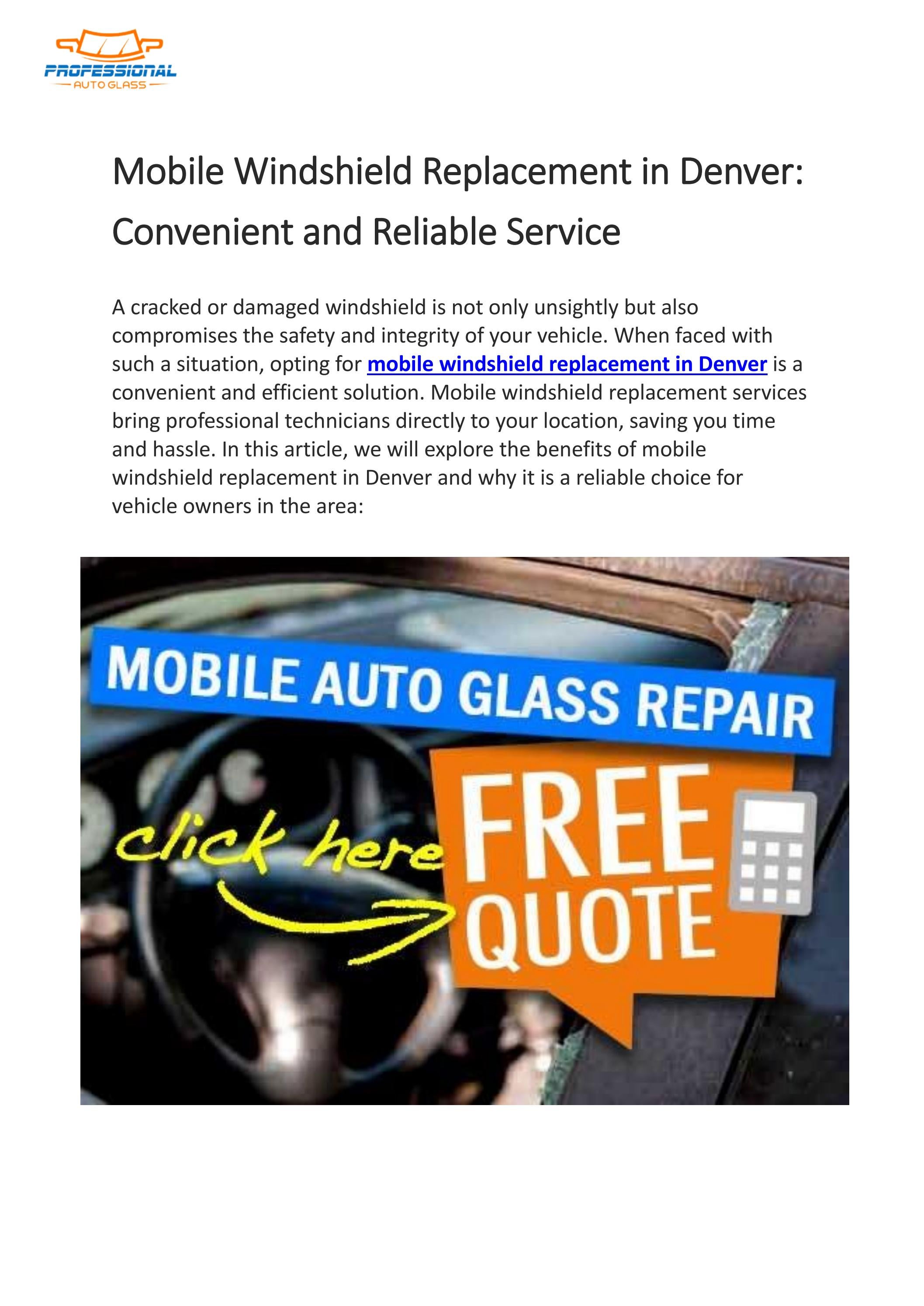 Mobile Windshield Replacement in Denver Convenient and Reliable