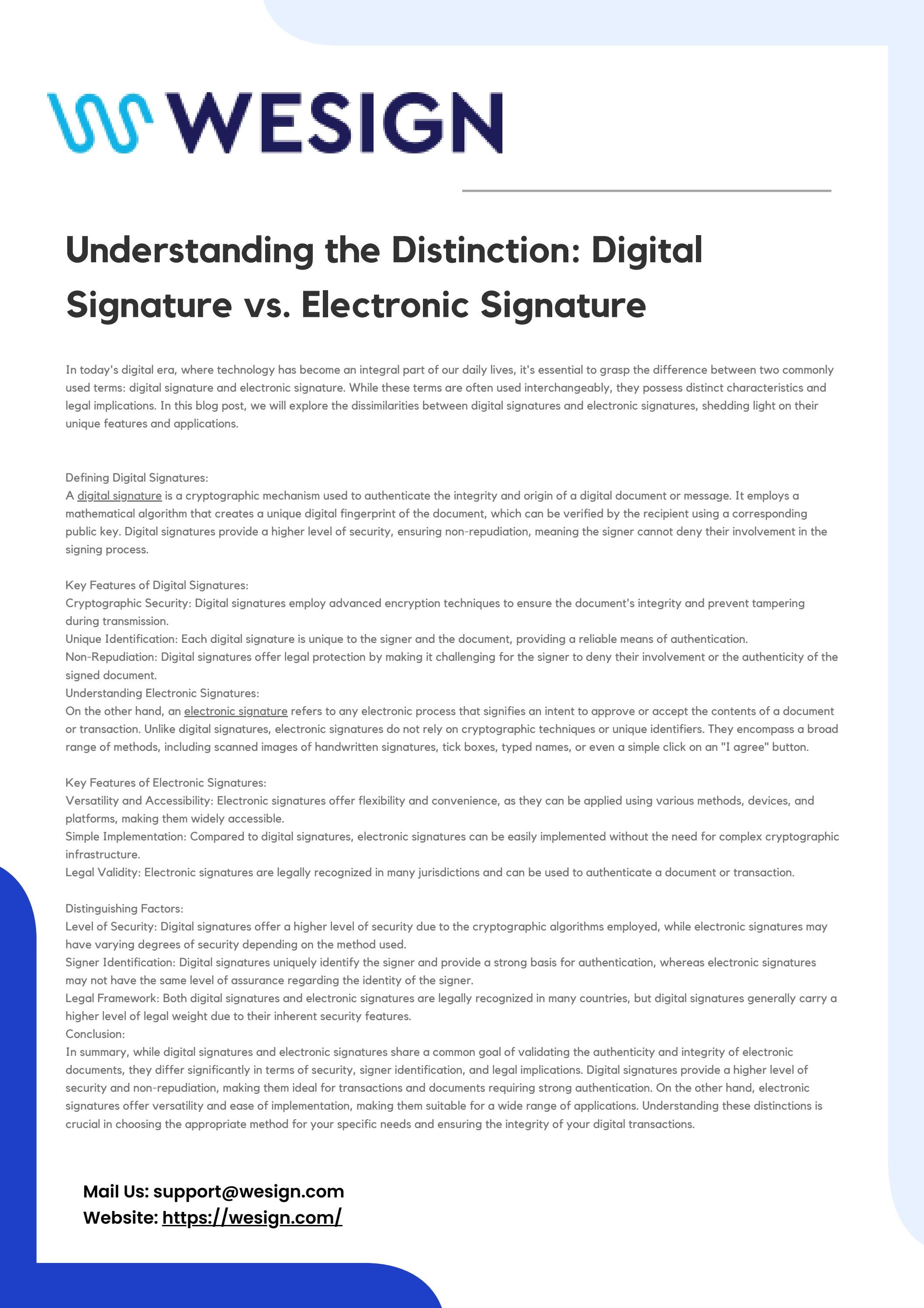Understanding the Distinction Digital Signature vs. Electronic