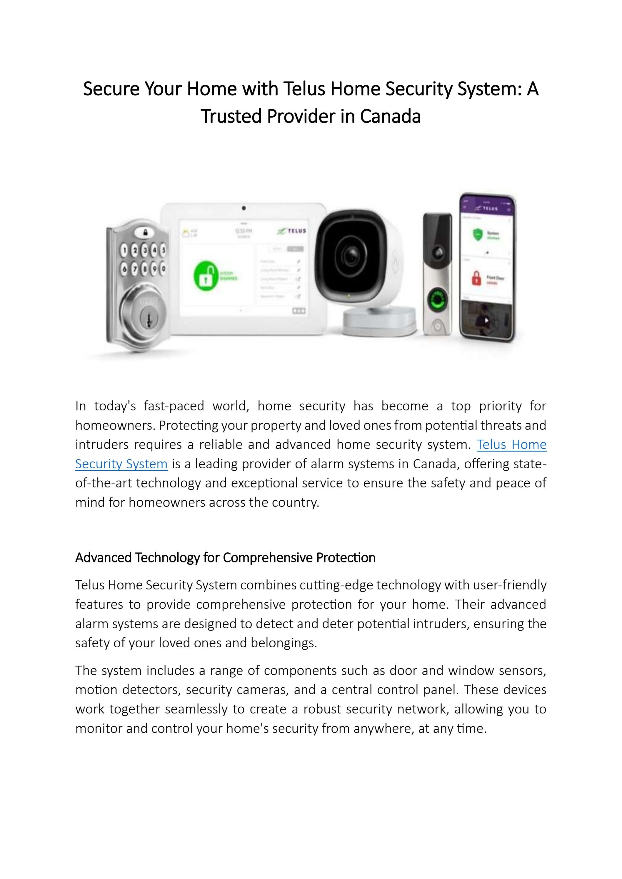 Secure Your Home with Telus Home Security System A Trusted Provider in