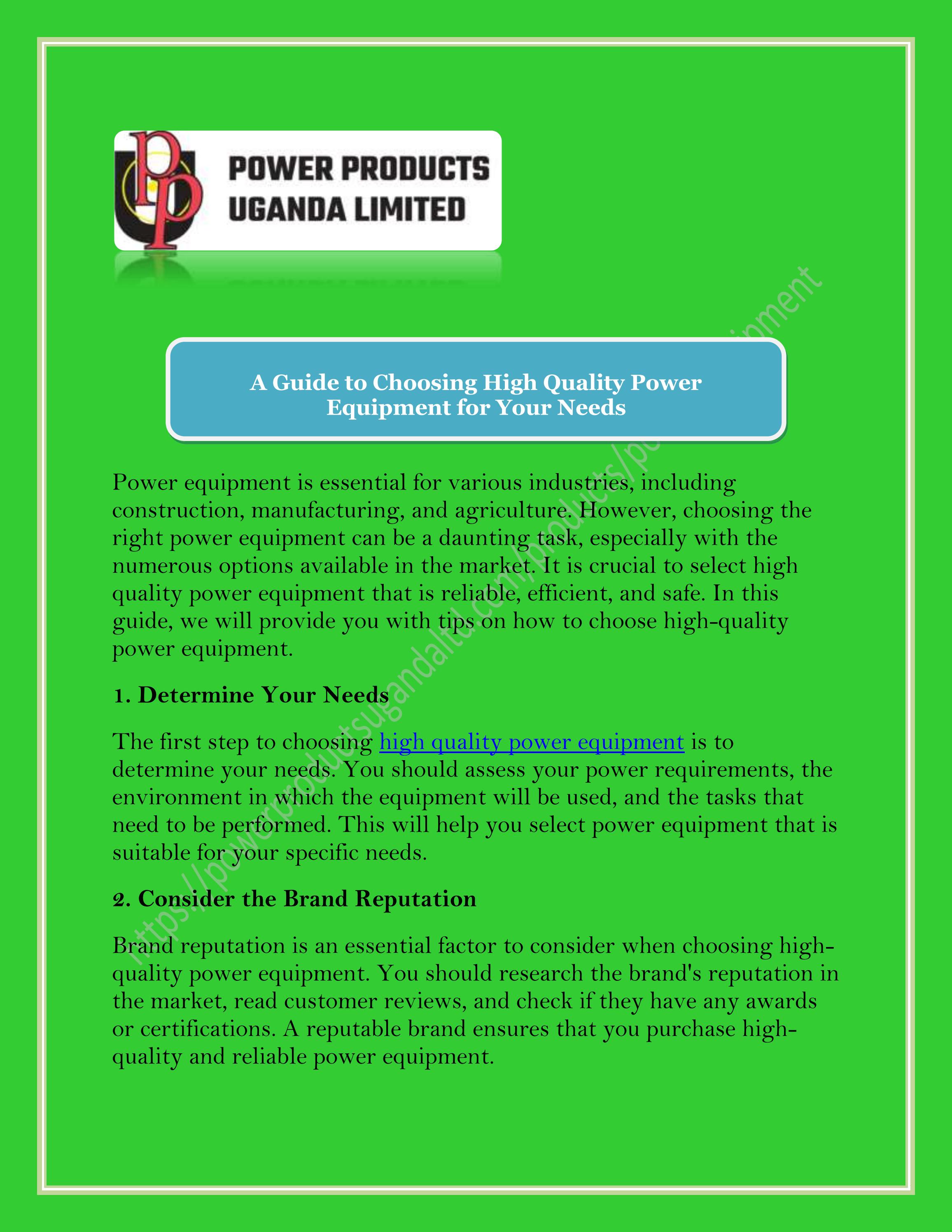 A Guide to Choosing High Quality Power Equipment for Your Needs by