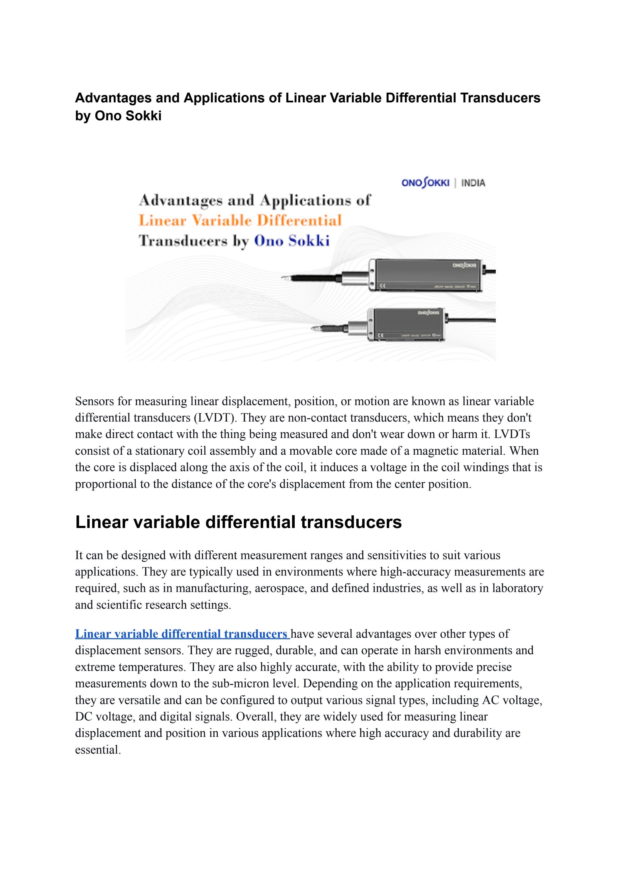 Advantages and Applications of Linear Variable Differential Transducers ...