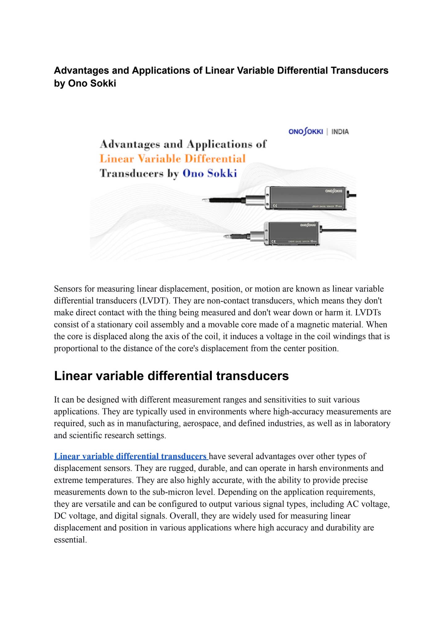 Advantages and Applications of Linear Variable Differential Transducers ...