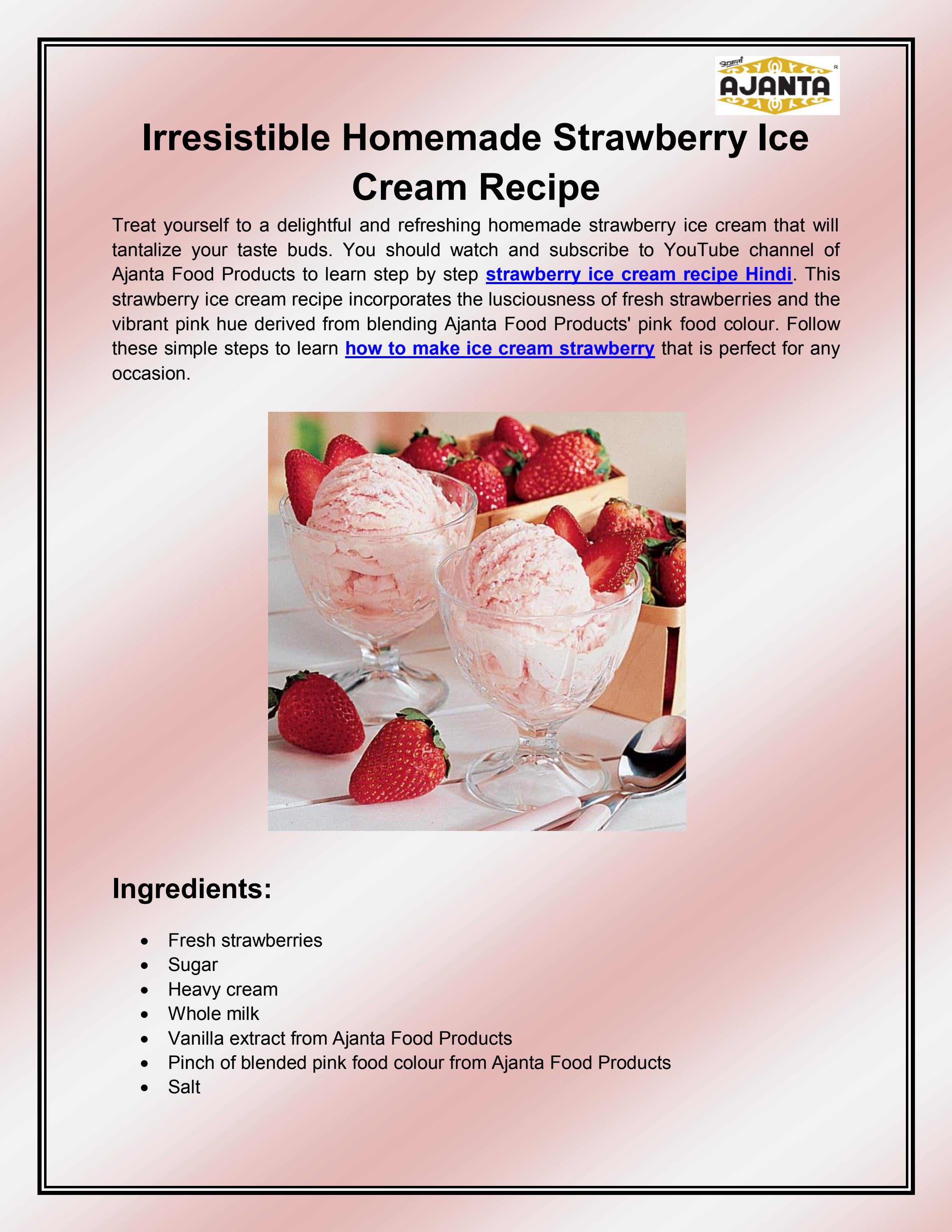 Strawberry ice cream recipe Hindi by ajantafood Issuu