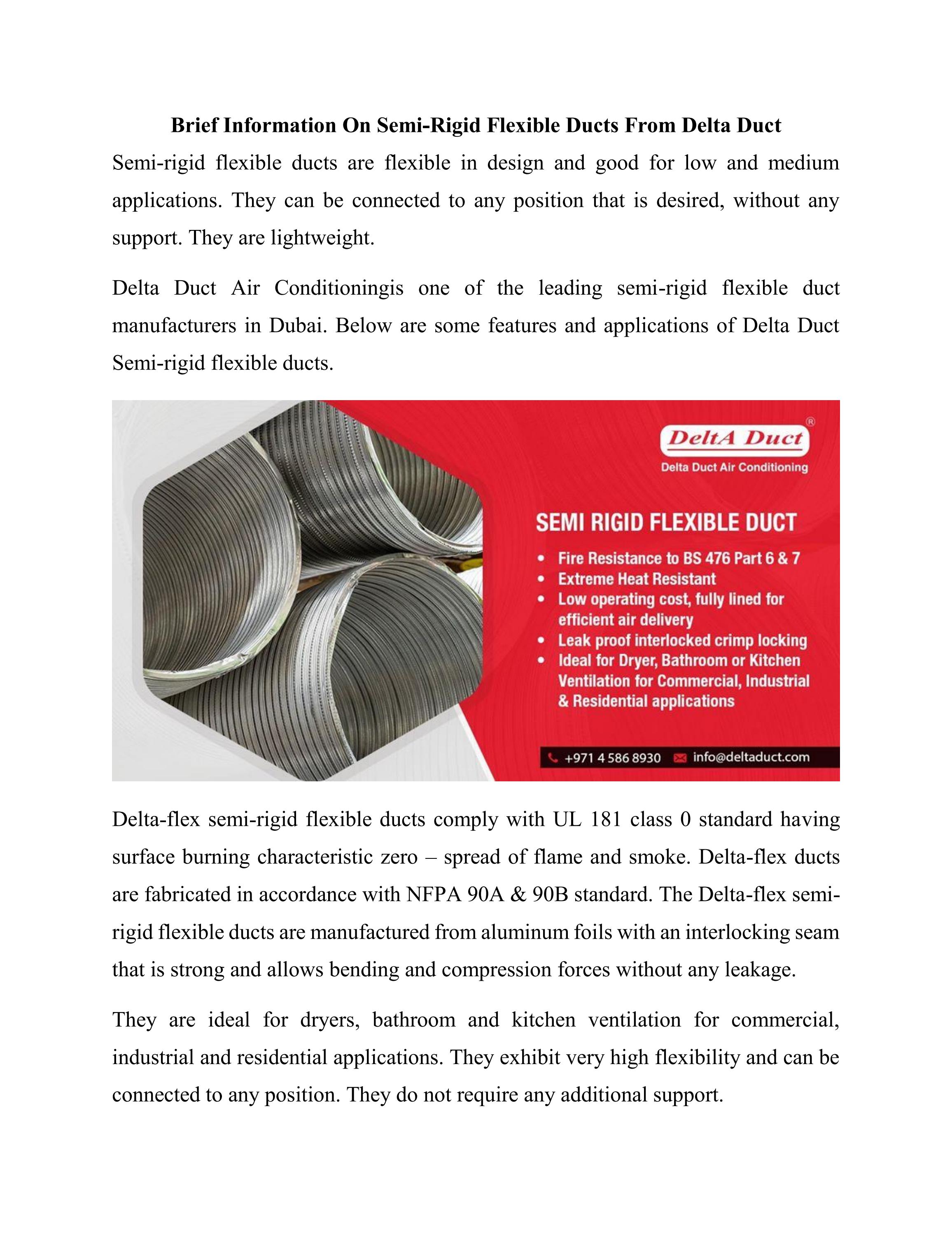 Brief Information On SemiRigid Flexible Ducts From Delta Duct by