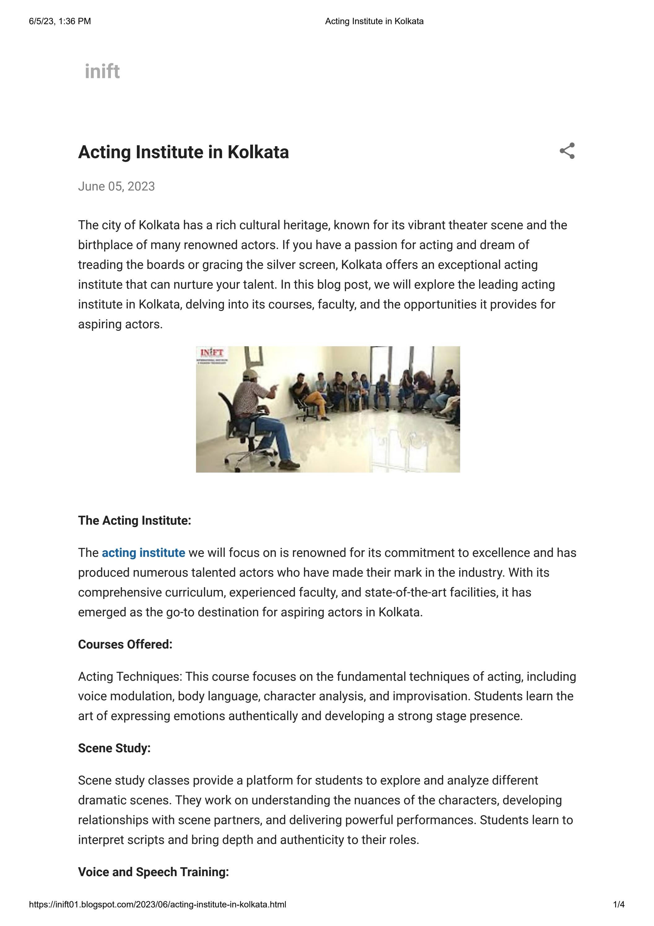 Acting Institute in Kolkata by INIFT - Issuu