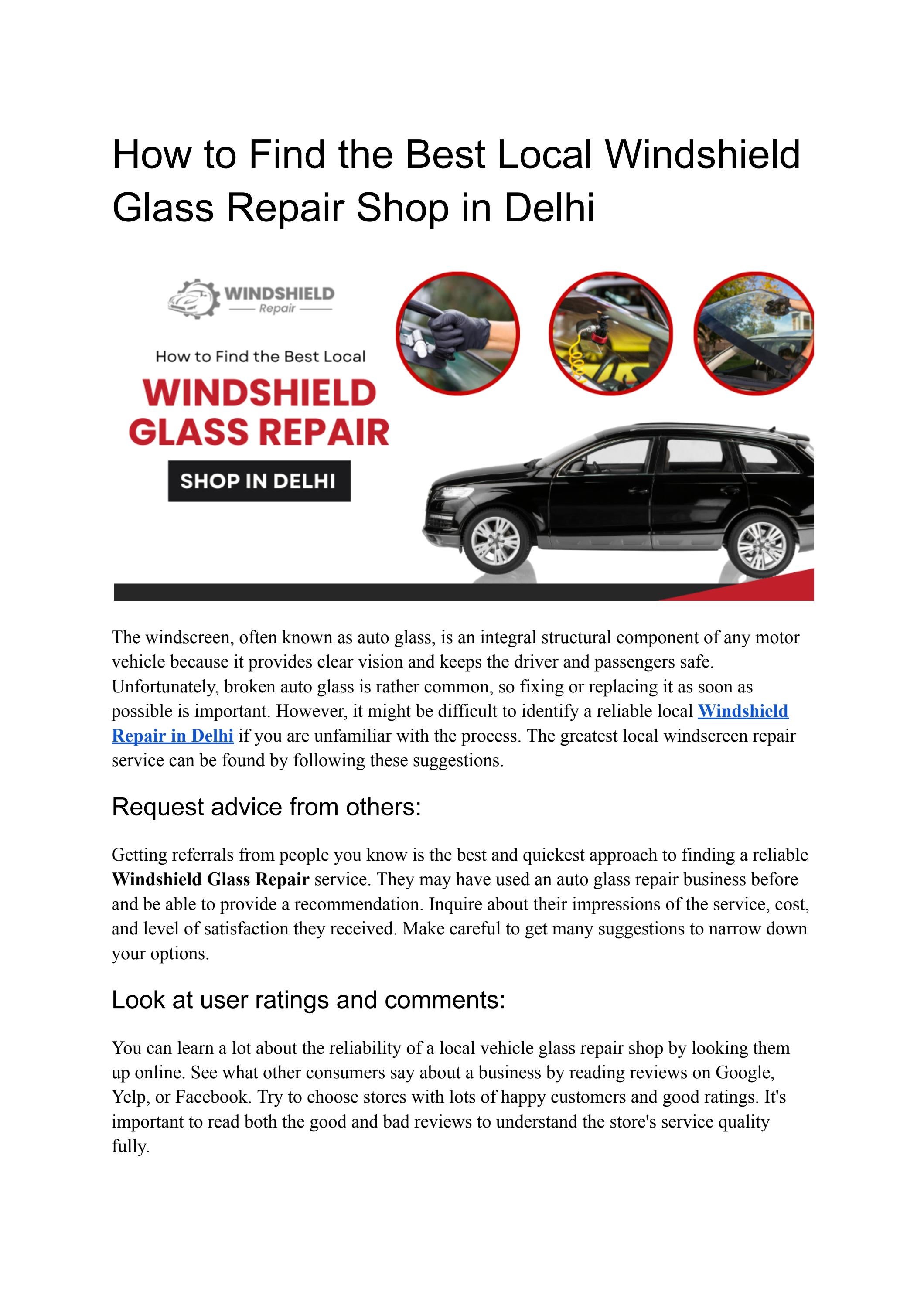 How to Find the Best Local Windshield Glass Repair Shop in Delhi by