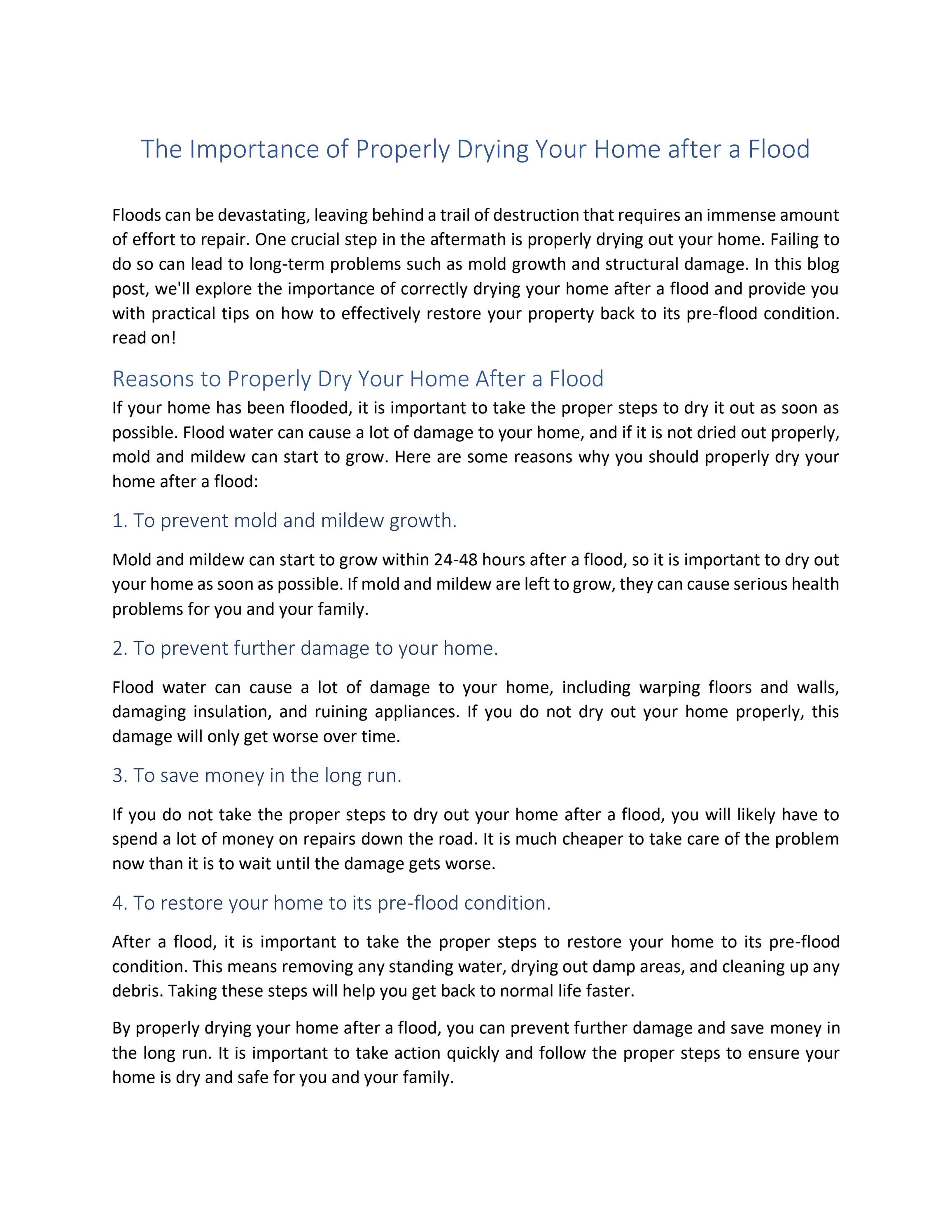 The Importance of Properly Drying Your Home after a Flood by Emergency