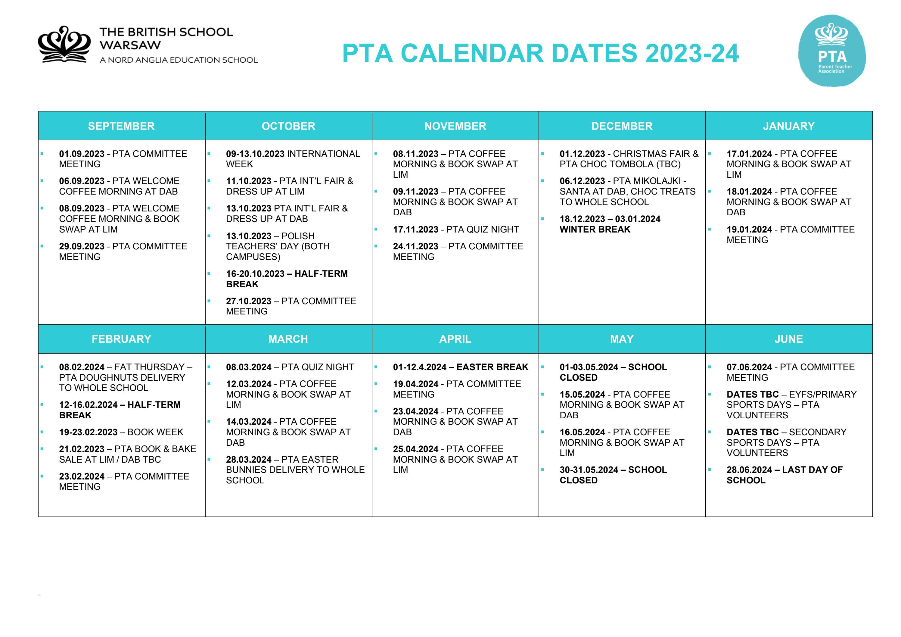PTA Calendar 2023 2024 by The British School Warsaw Issuu PTA Calendar 2023 2024 by The British School Warsaw Issuu