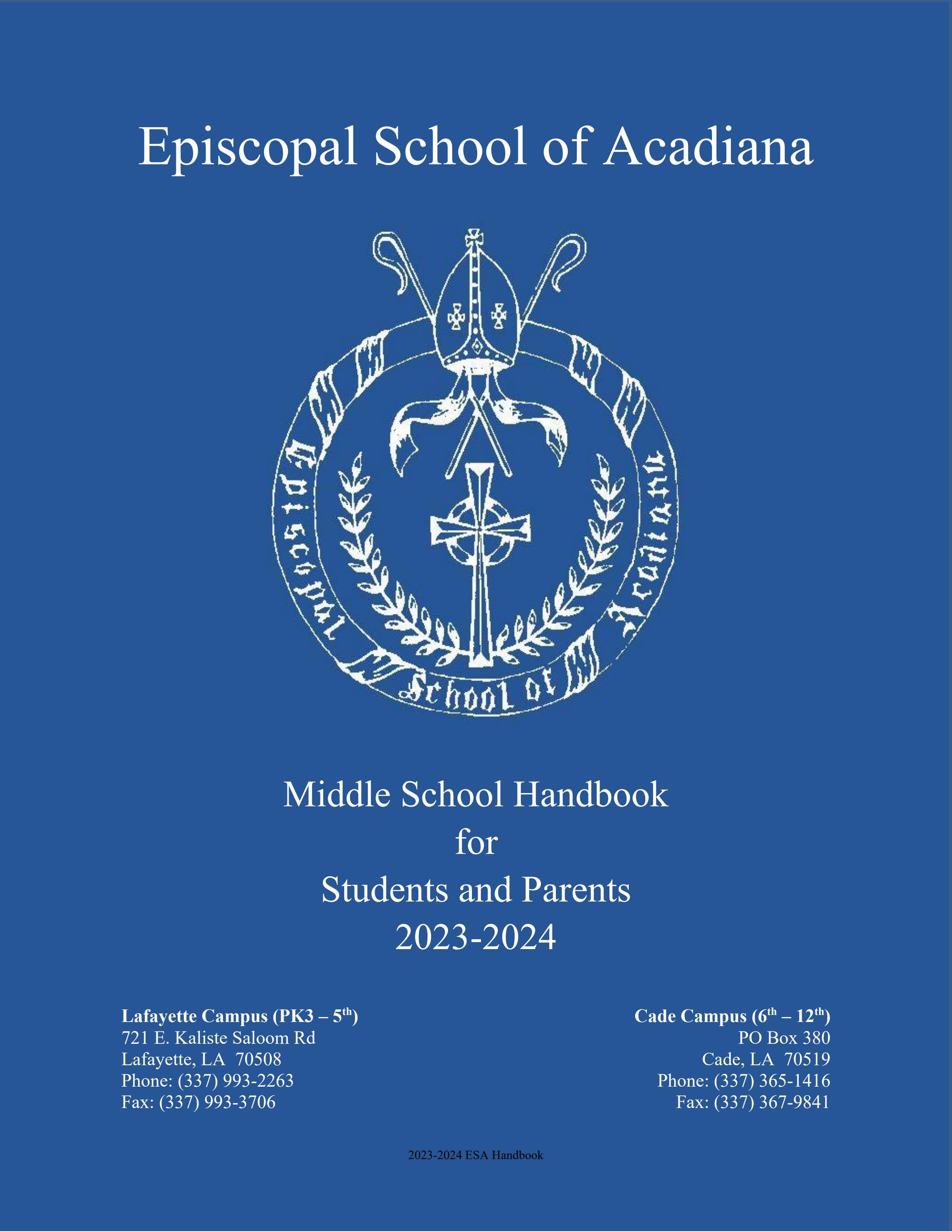 Middle School Handbook 20232024 by Episcopal School of Acadiana Issuu