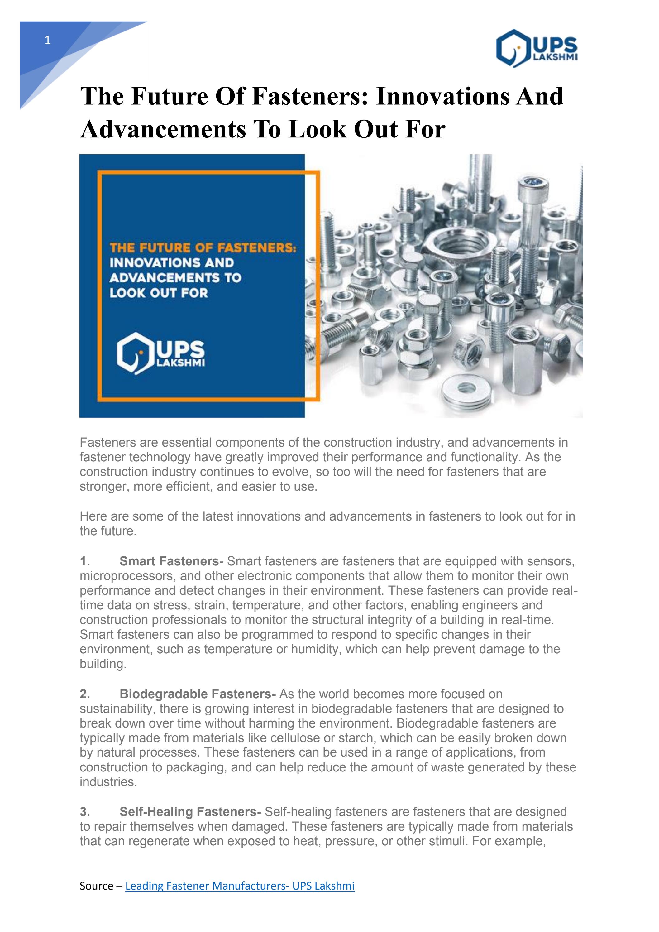 The Future Of Fasteners Innovations And Advancements To Look Out For