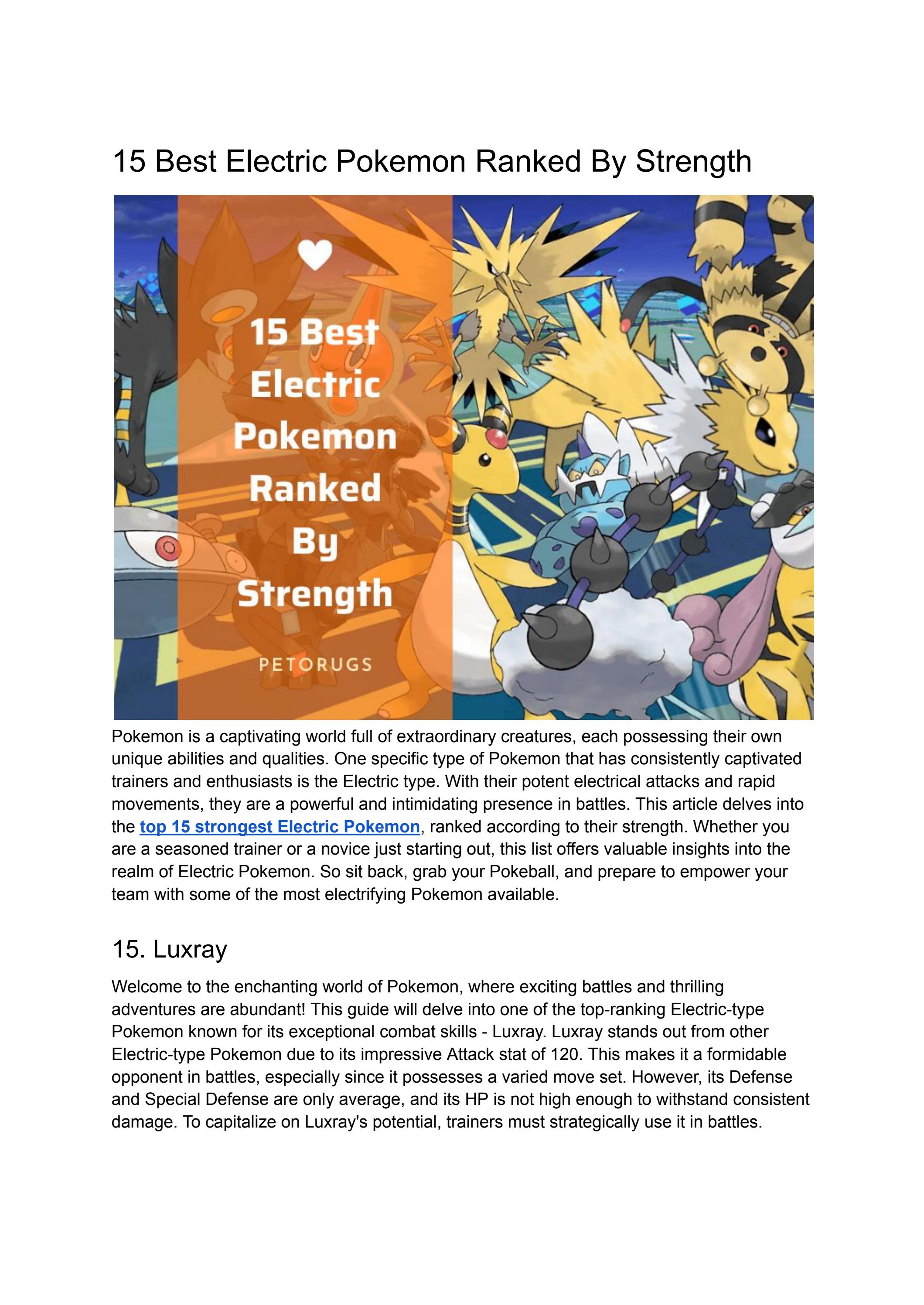 15 Best Electric Pokemon Ranked By Strength by rugcontrol Issuu
