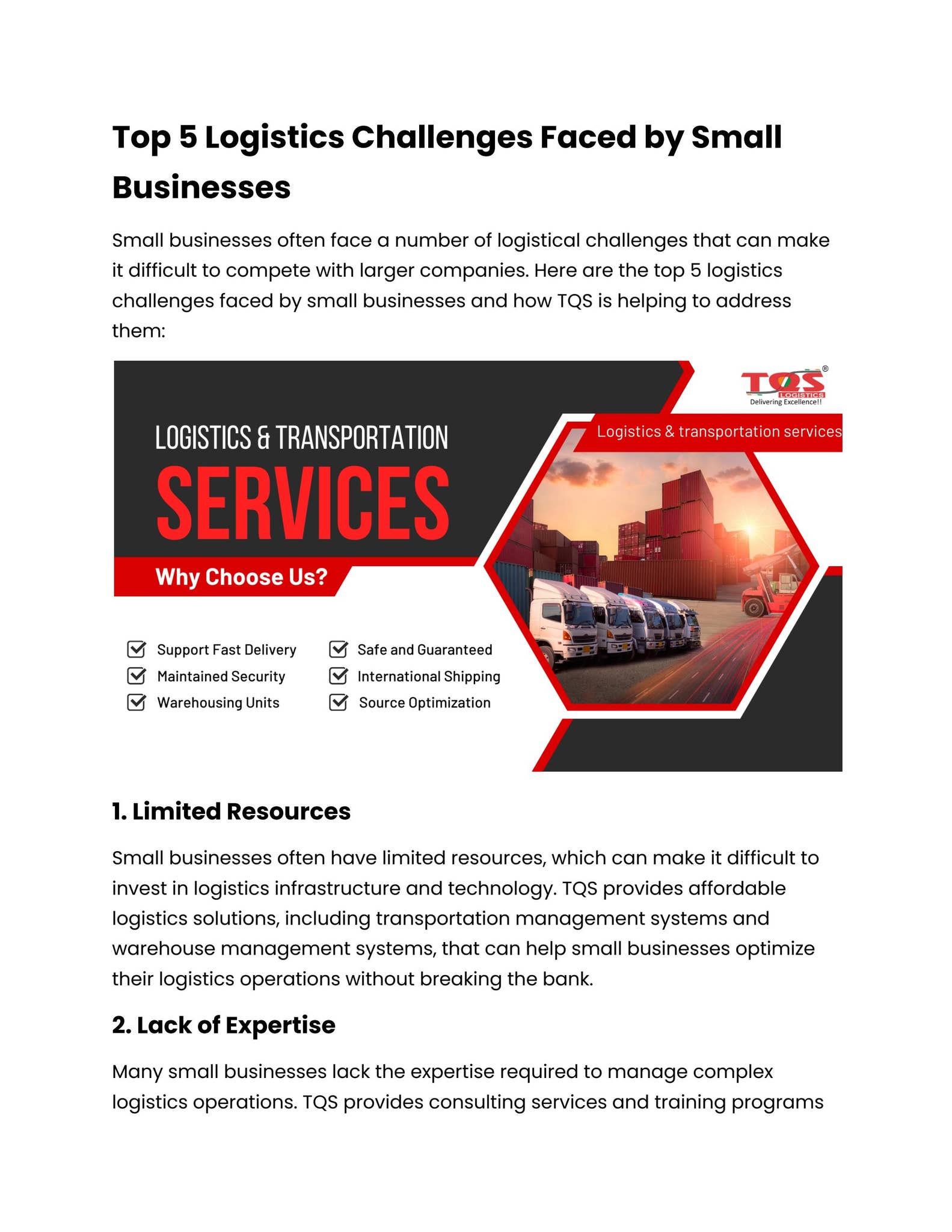 Top 5 Logistics Challenges Faced by Small Businesses by TQS Logistics ...