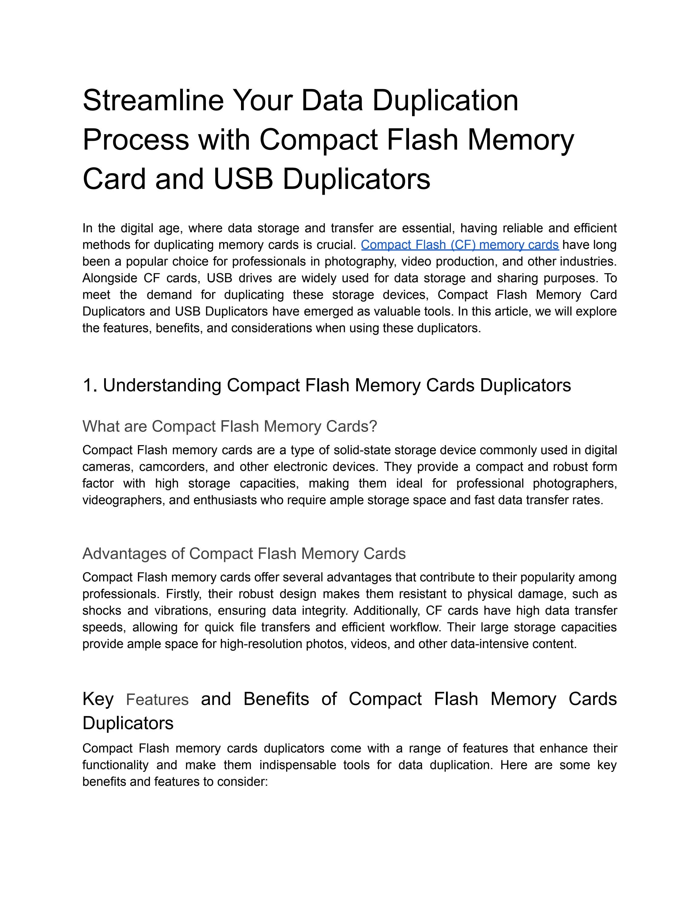 Streamline Your Data Duplication Process with Compact Flash Memory Card and USB Duplicators by