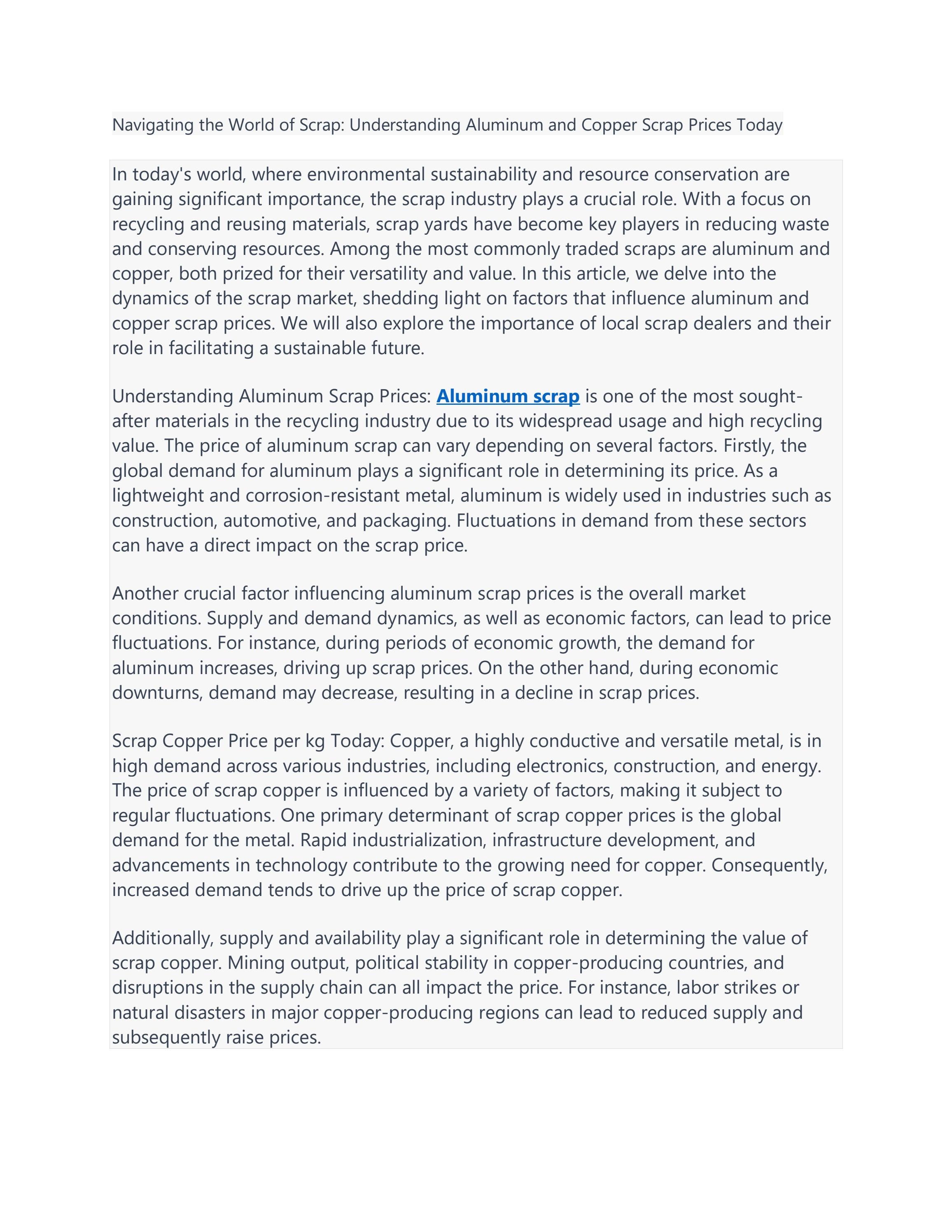 "Current Scrap Copper Price Check Today's Rate per kg" by sofiyafiles Issuu