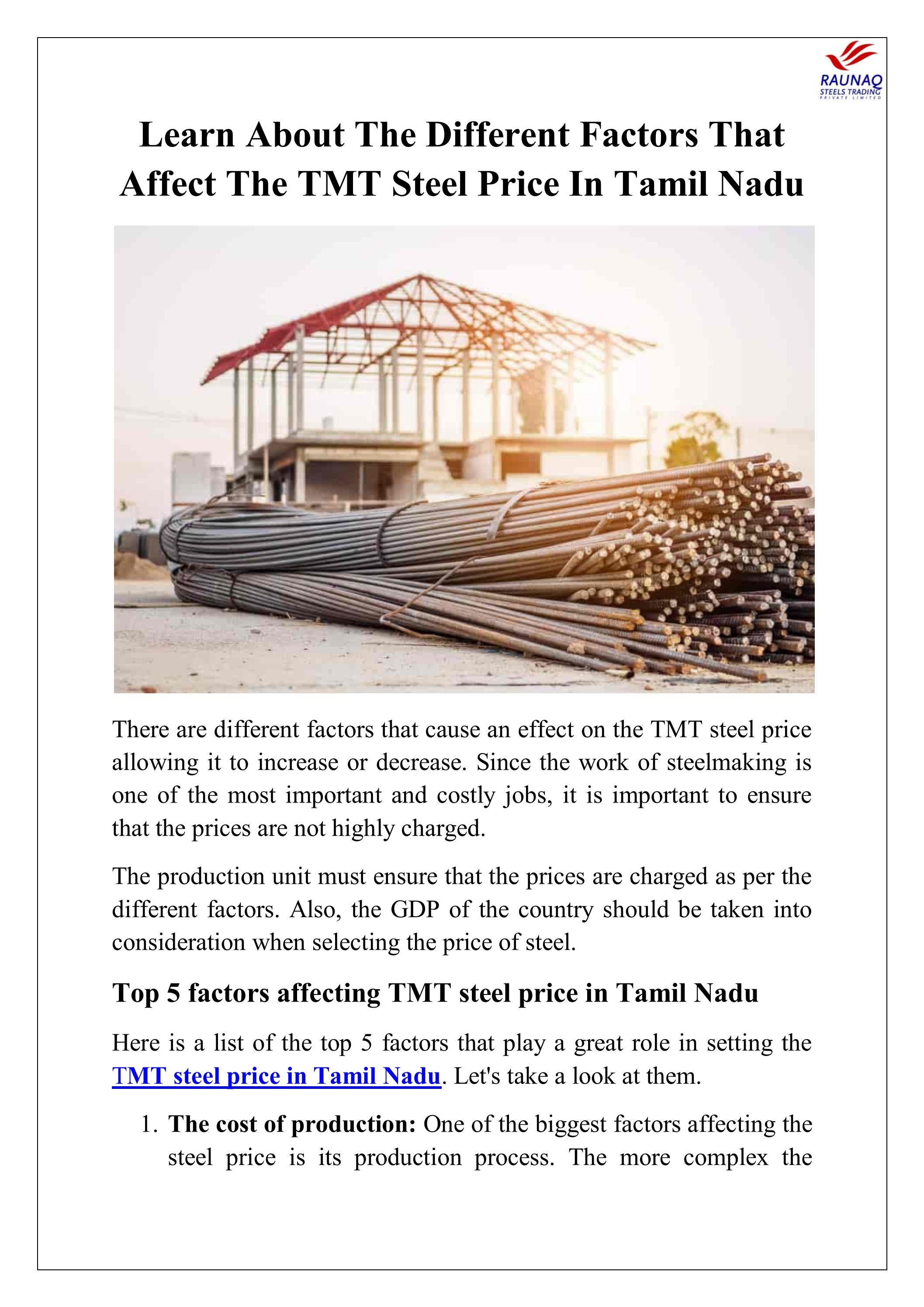 Learn About The Different Factors That Affect The TMT Steel Price In