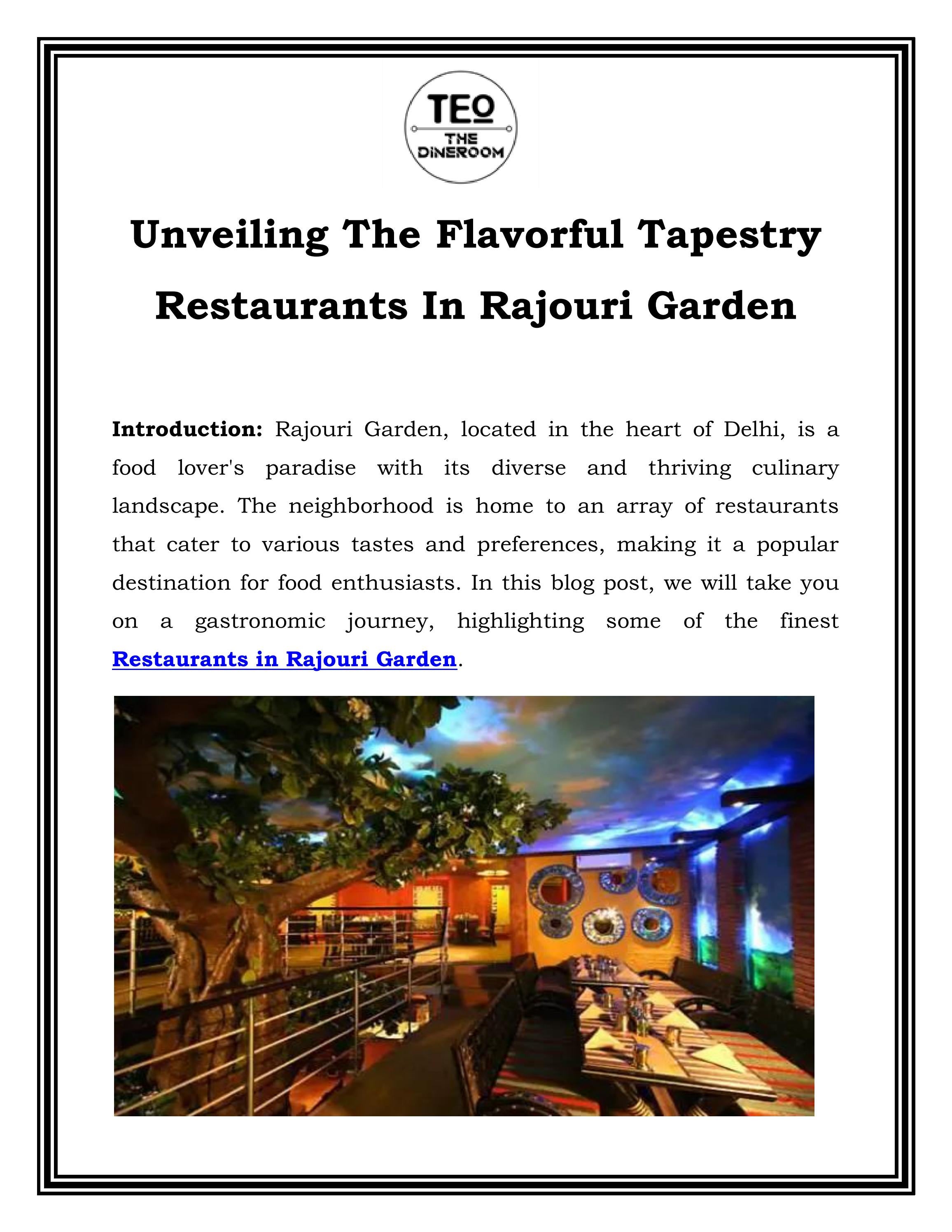Unveiling The Flavorful Tapestry Restaurants In Rajouri Garden by TEO