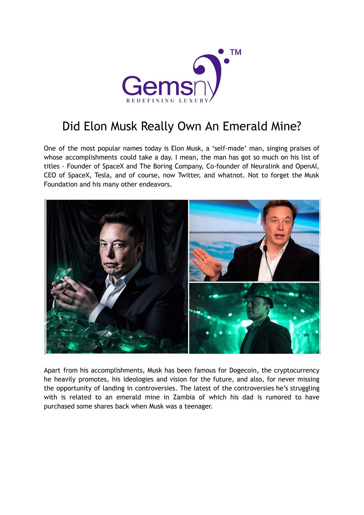 Did Elon Musk Really Own An Emerald Mine? by tylersinks - Issuu