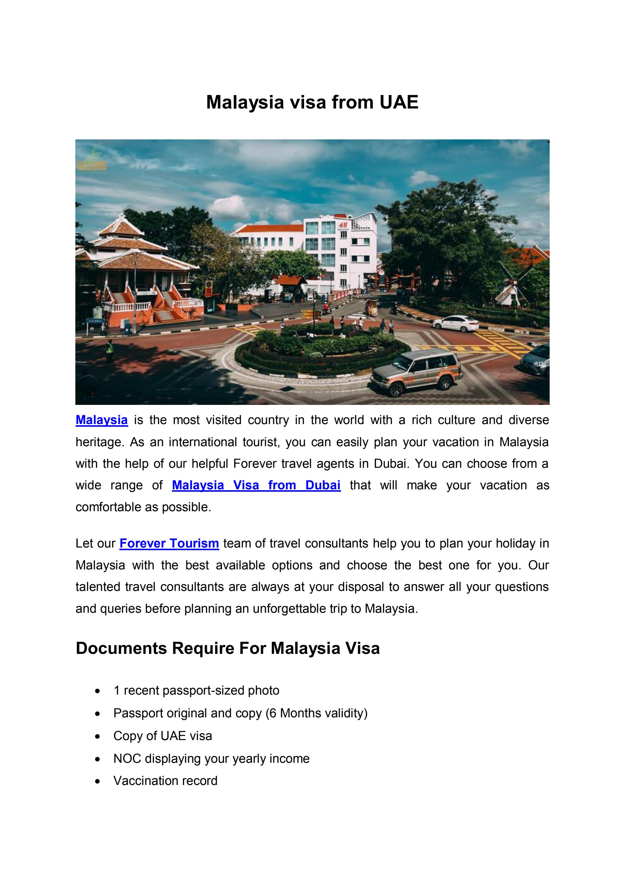 Malaysia visa from Dubai by Forevertourismllc Issuu