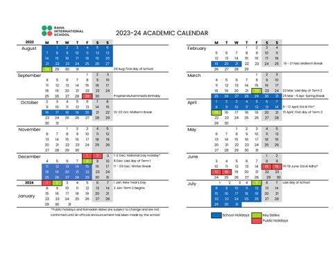 2023-24 Academic Calendar by Raha International School - Issuu