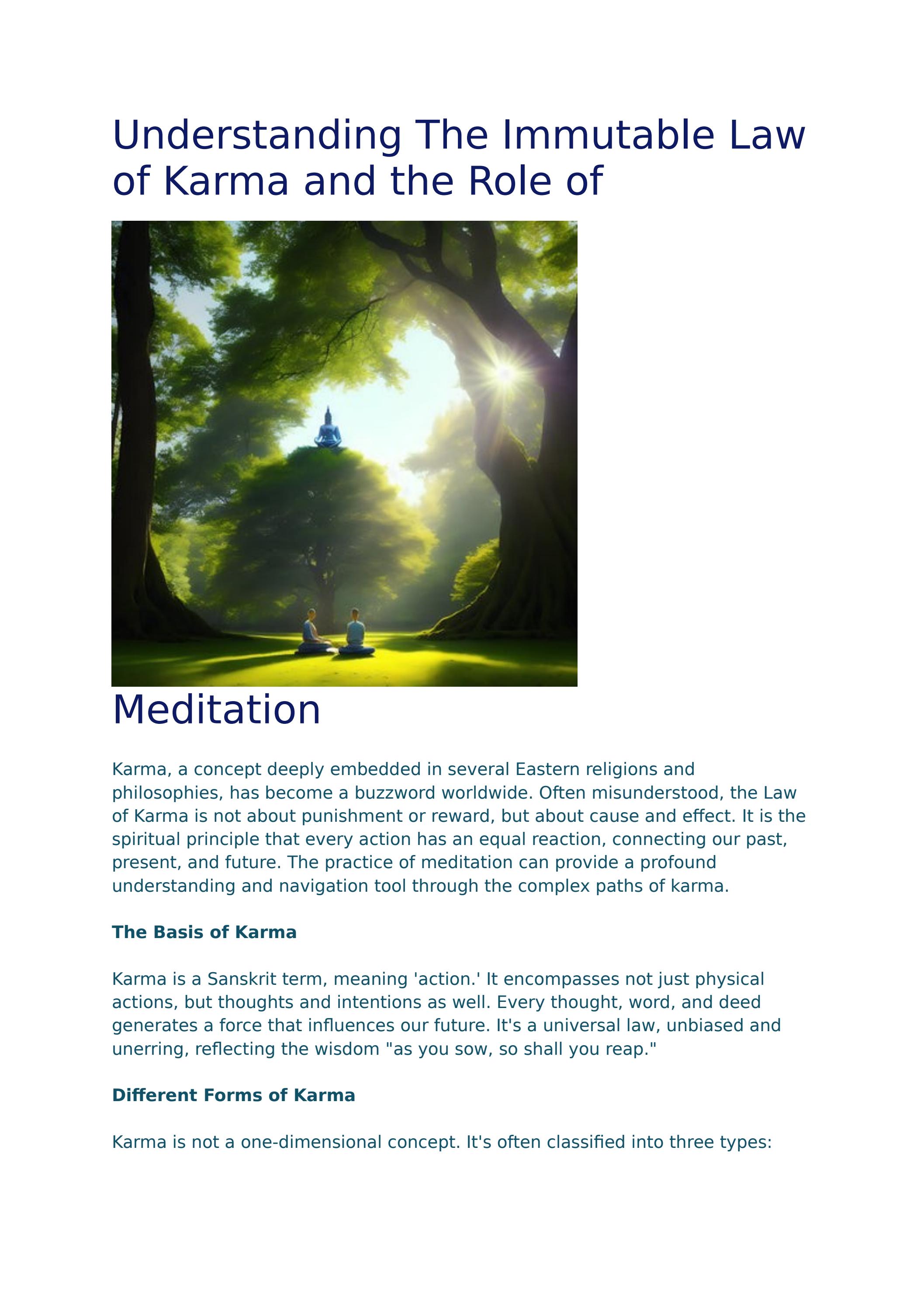 Understanding The Immutable Law of Karma and the Role of Meditation by