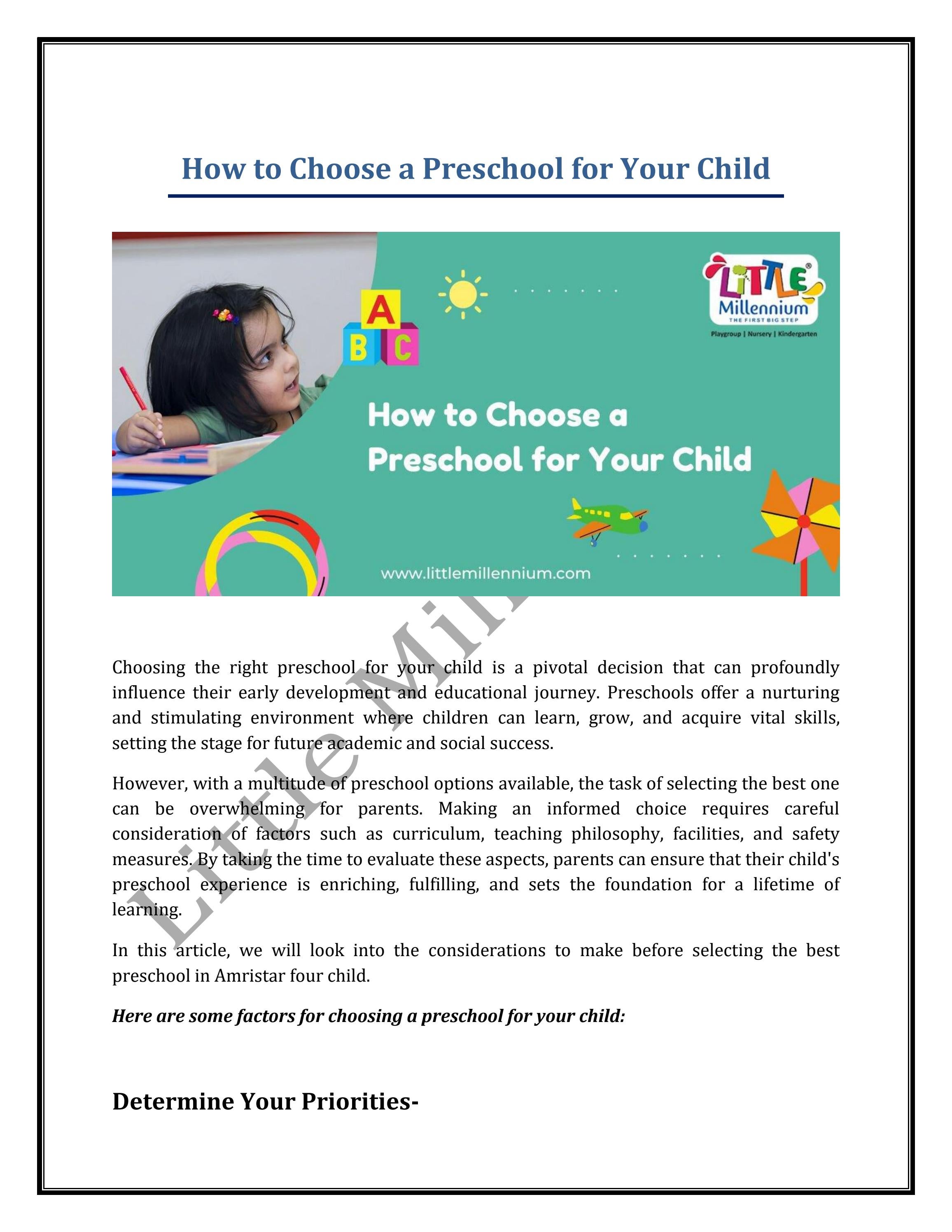 How to Choose a Preschool for Your Child by little millennium Issuu