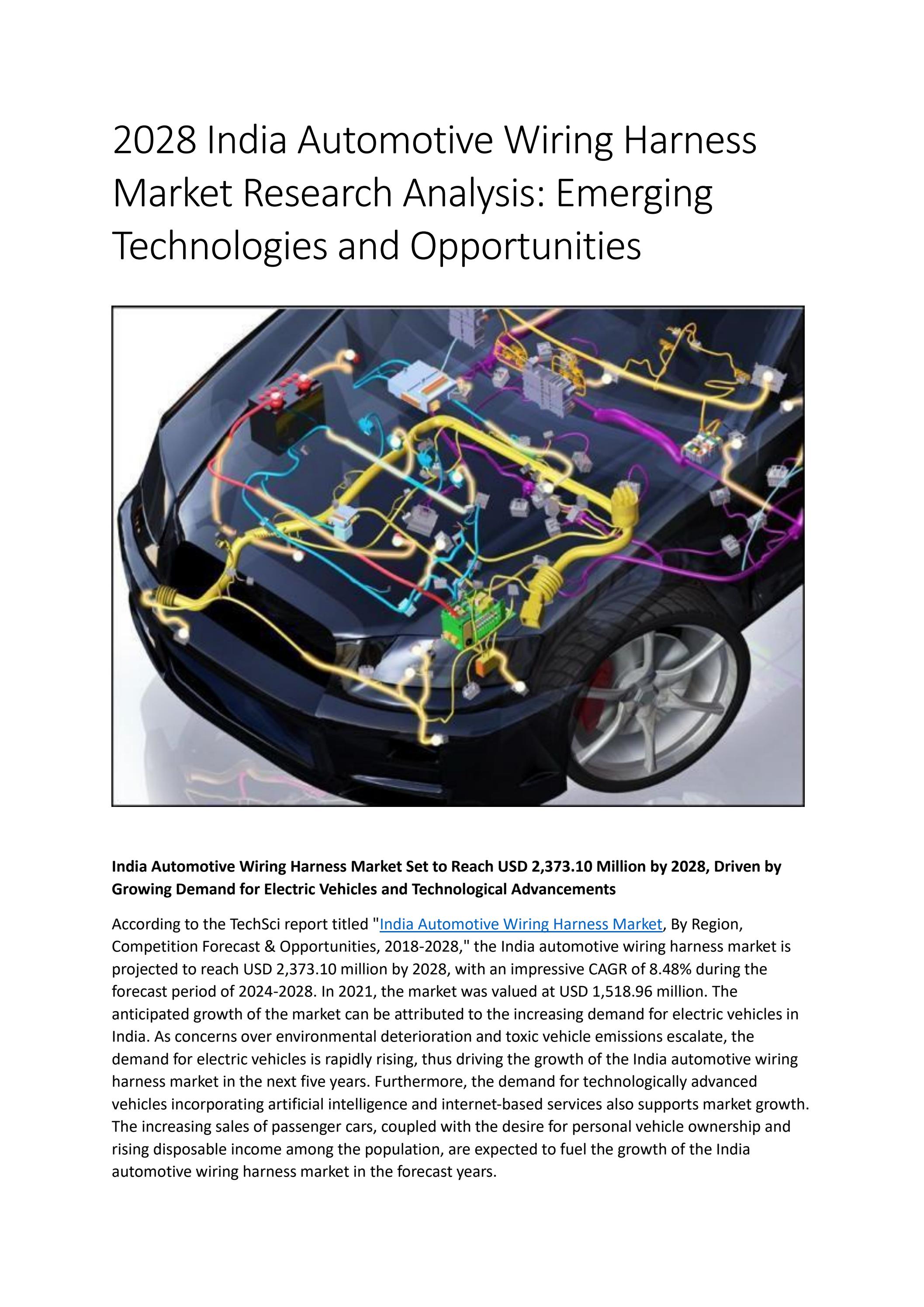 India Automotive Wiring Harness Market Size, Share, and Growth Analysis Techsci Research by