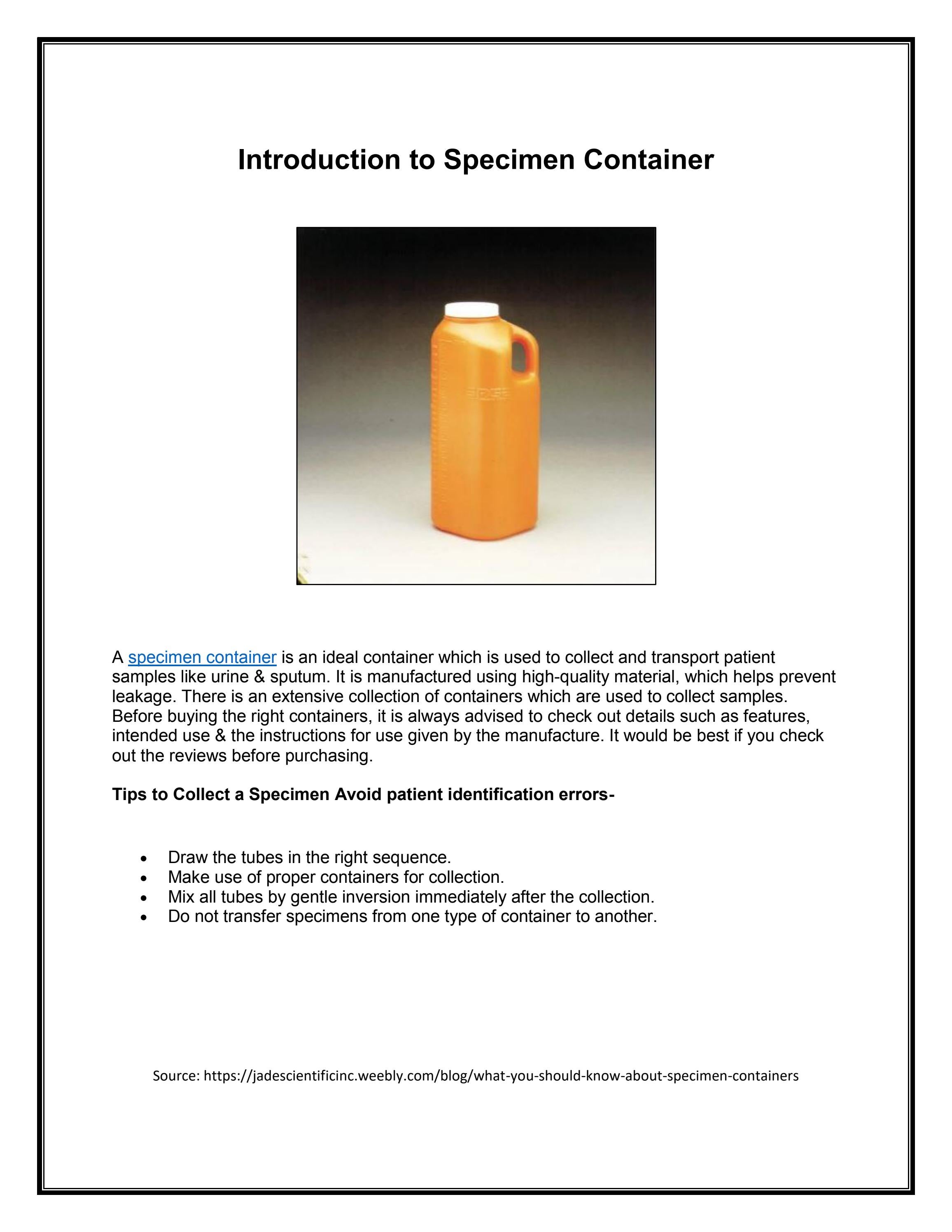 Introduction to Specimen Container by jadescientific Issuu