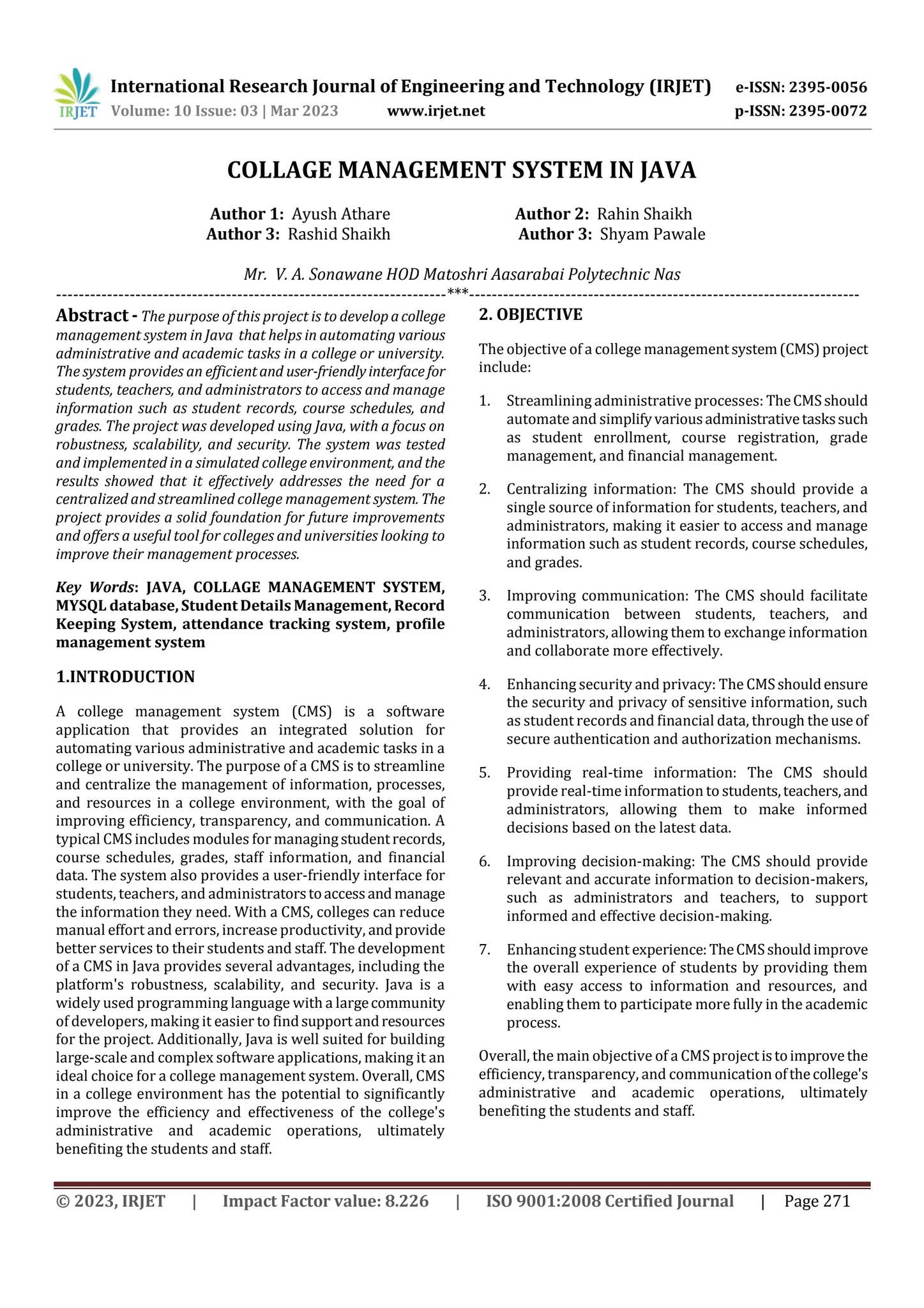 COLLAGE MANAGEMENT SYSTEM IN JAVA by IRJET Journal - Issuu