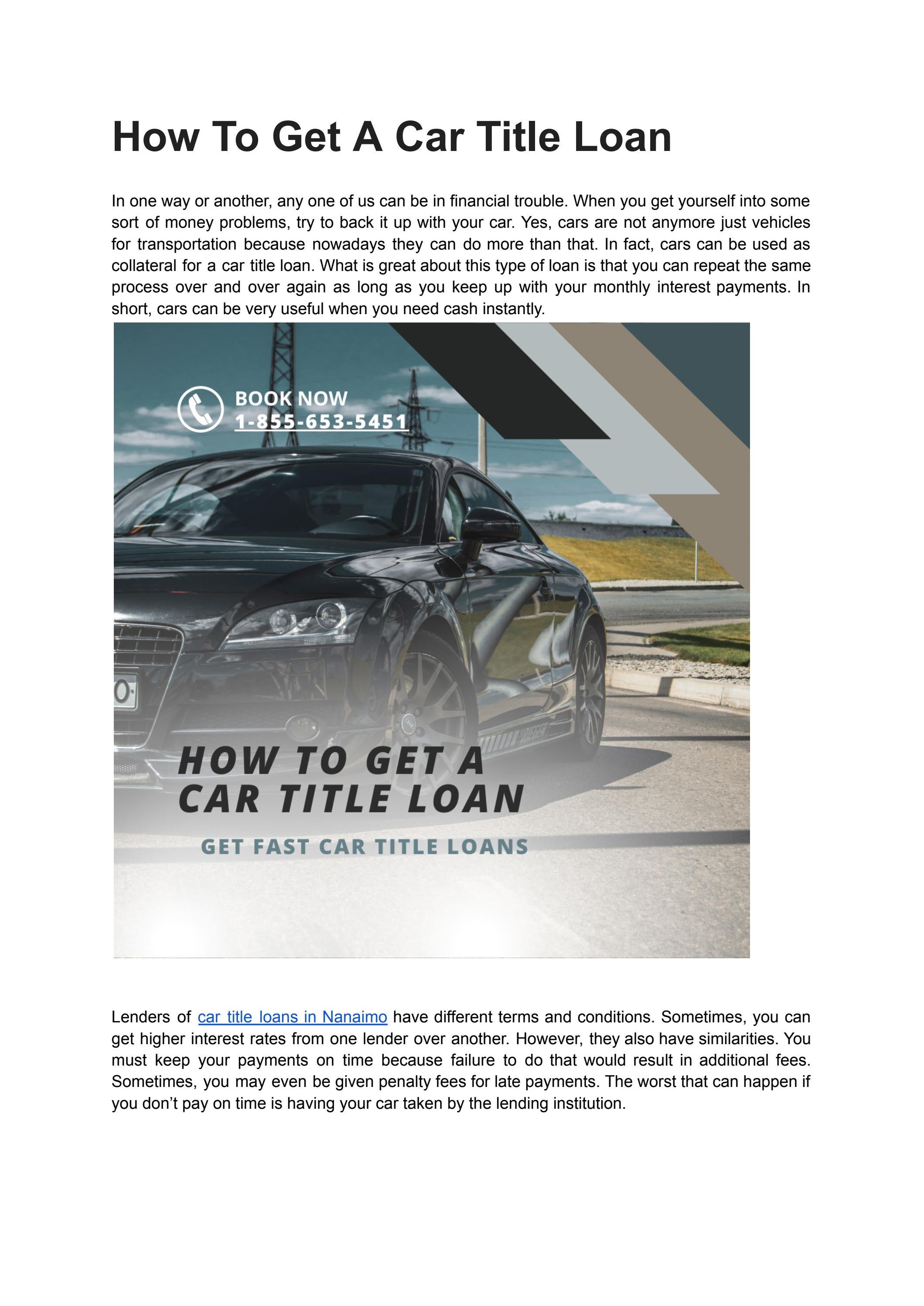 How To Get A Car Title Loan by Car Title Loans Canada Issuu