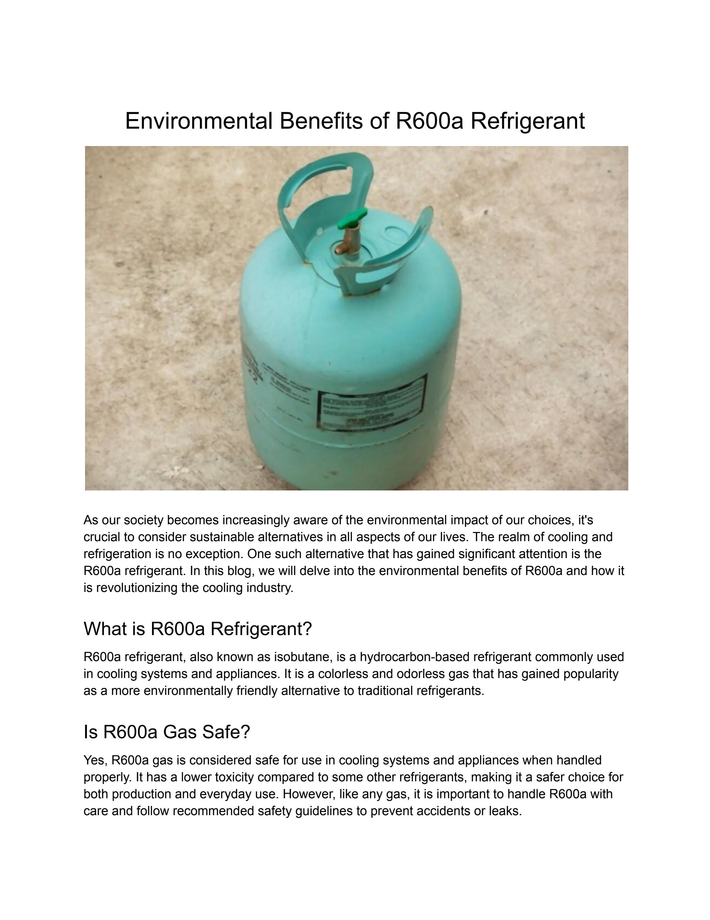 Environmental Benefits of R600a Refrigerant by United Refrigerants Issuu