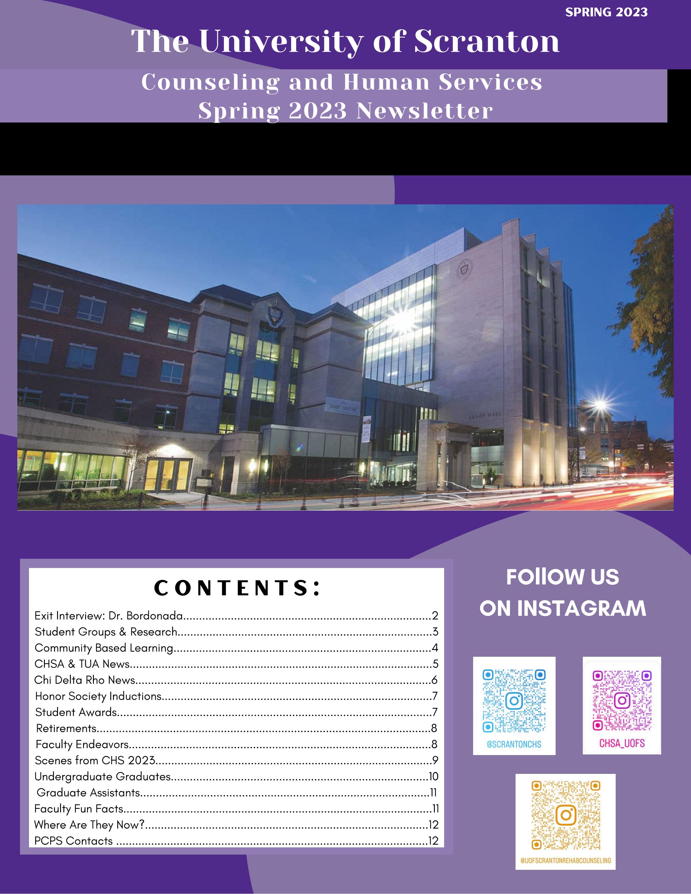 Counseling and Human Services Newsletter, Spring 2023 by The University