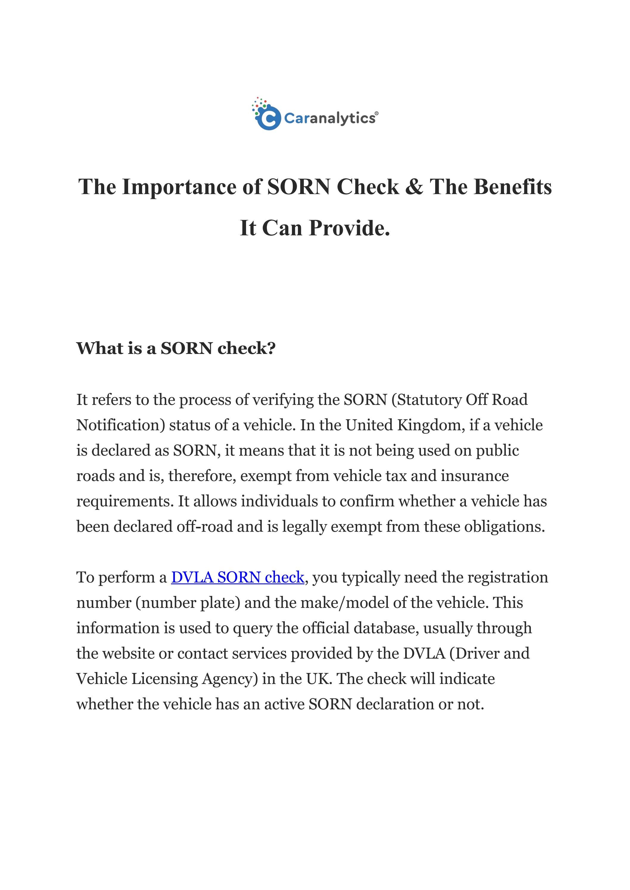 SORN Check Verifying Statutory OffRoad Notification Status by Amelia