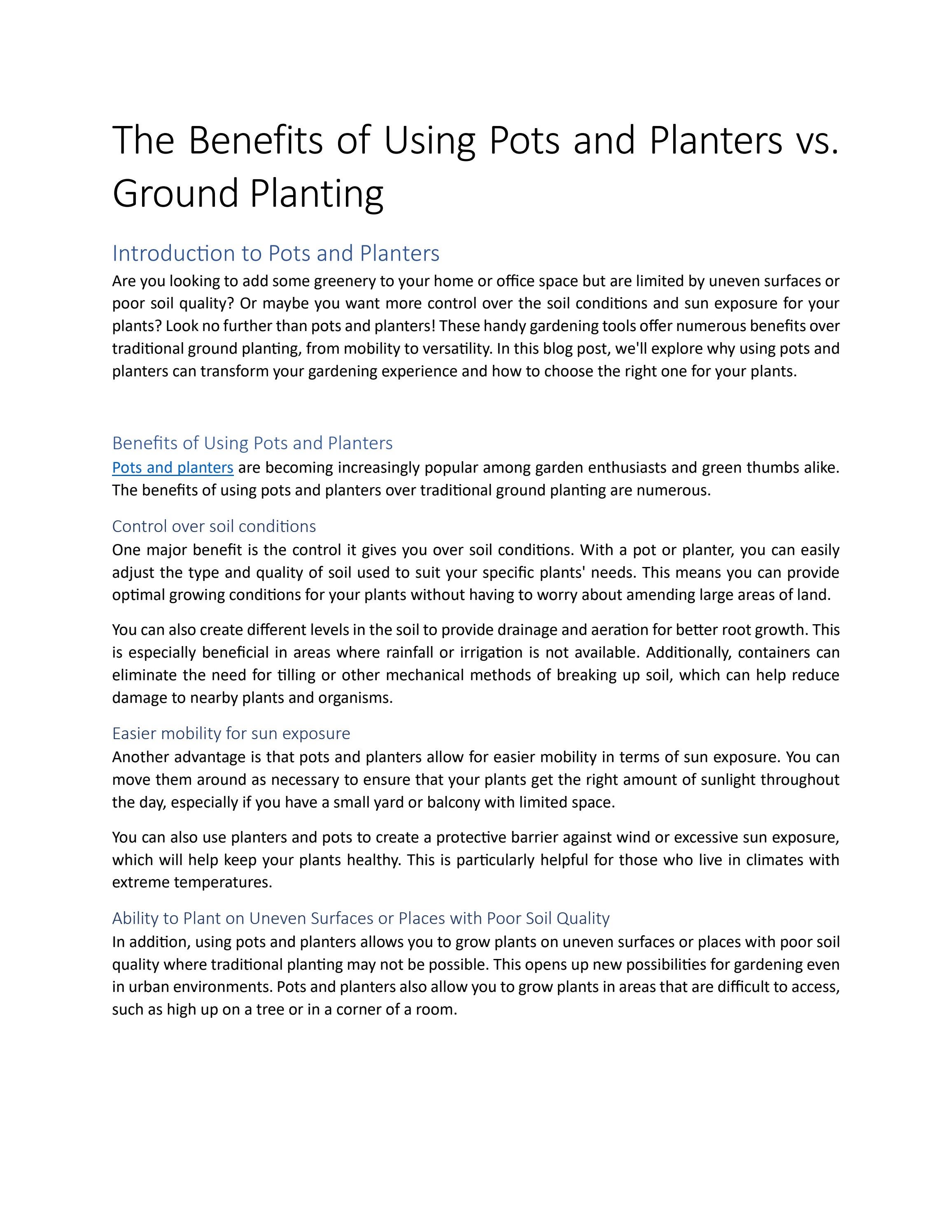 The Benefits of Using Pots and Planters vs. Ground Planting by