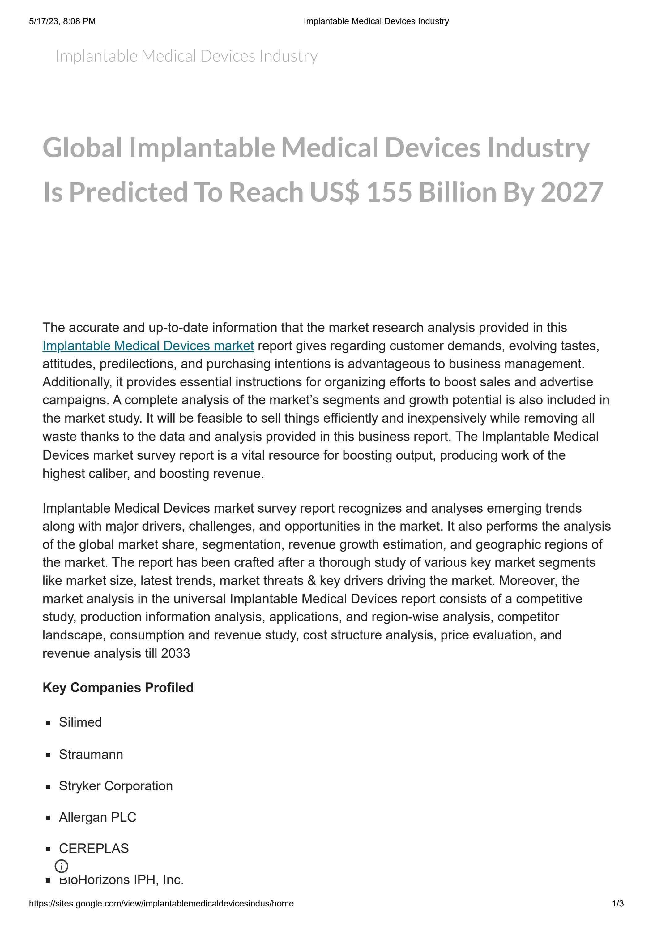 Implantable Medical Devices Industry by Akshay Satwaskar Issuu