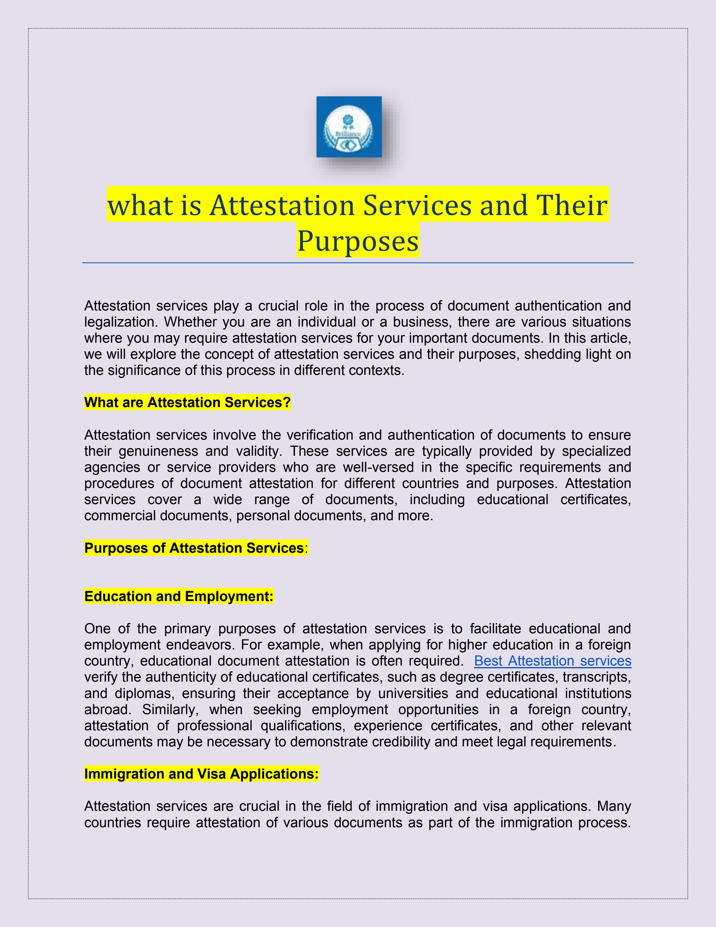 what is Attestation Services and Their Purposes by Brilliance