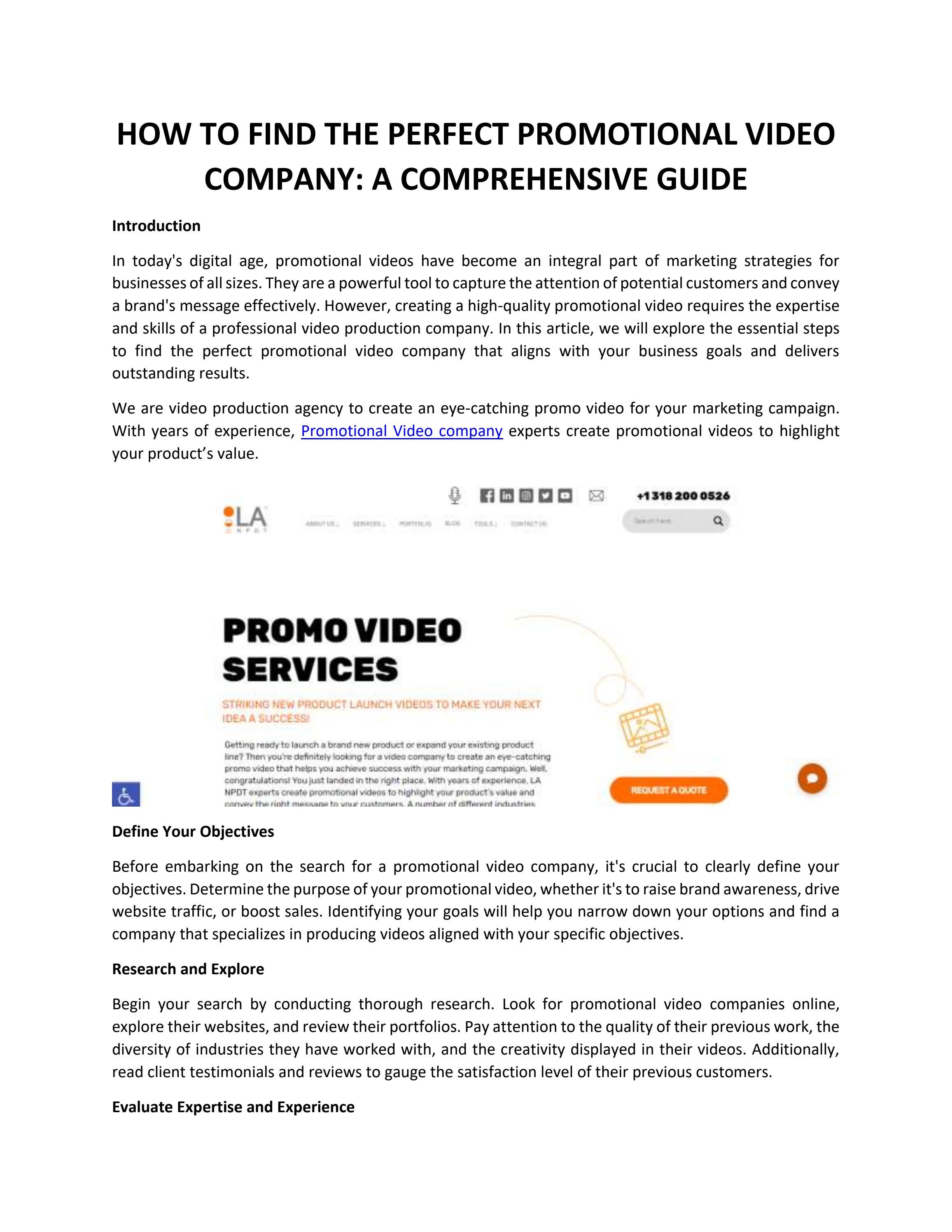 HOW TO FIND THE PERFECT PROMOTIONAL VIDEO COMPANY by Kaniz Akhtar Issuu