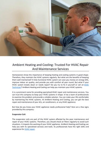 Ambient Heating and Cooling: Trusted For HVAC Repair And Maintenance