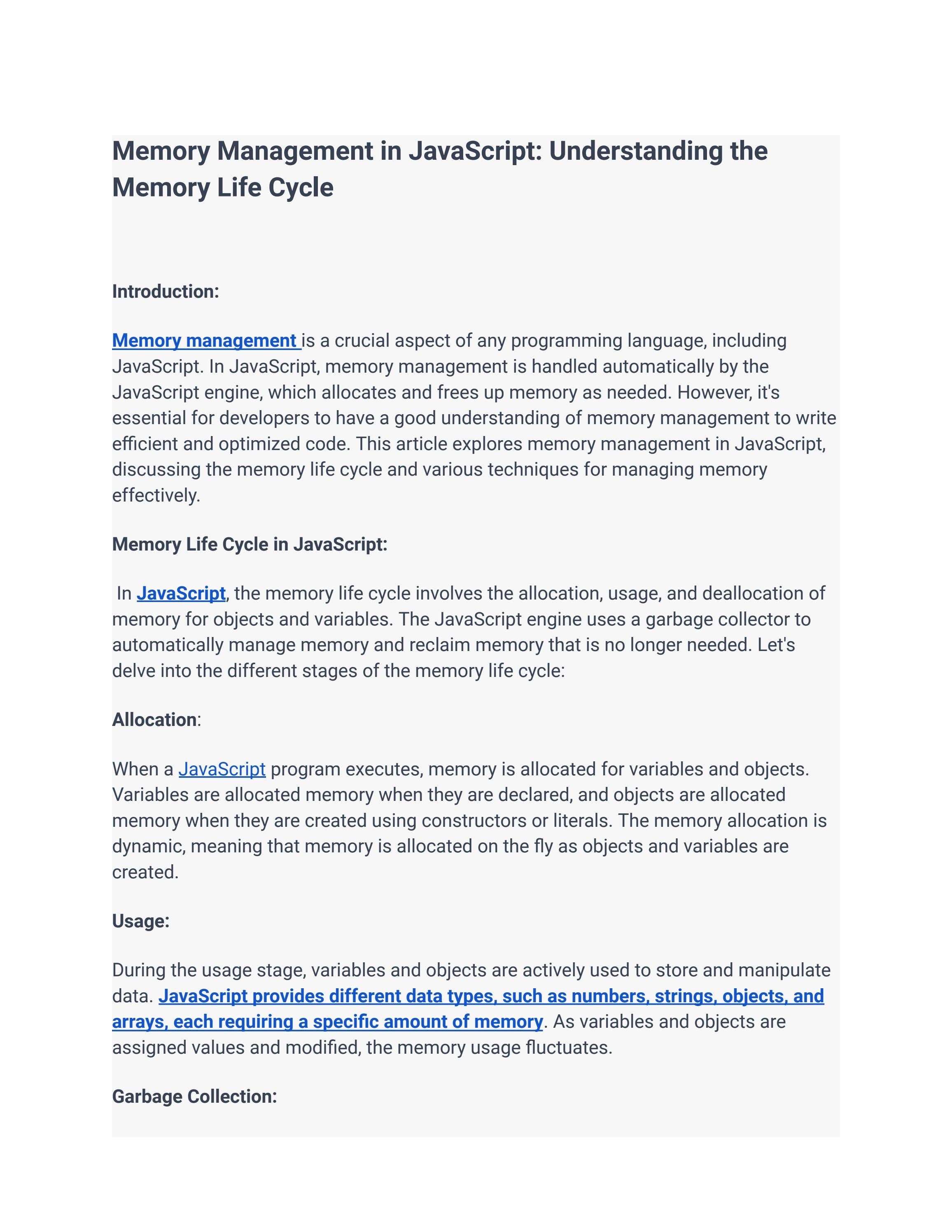 Memory Management in JavaScript: Understanding the Memory Life Cycle by ...