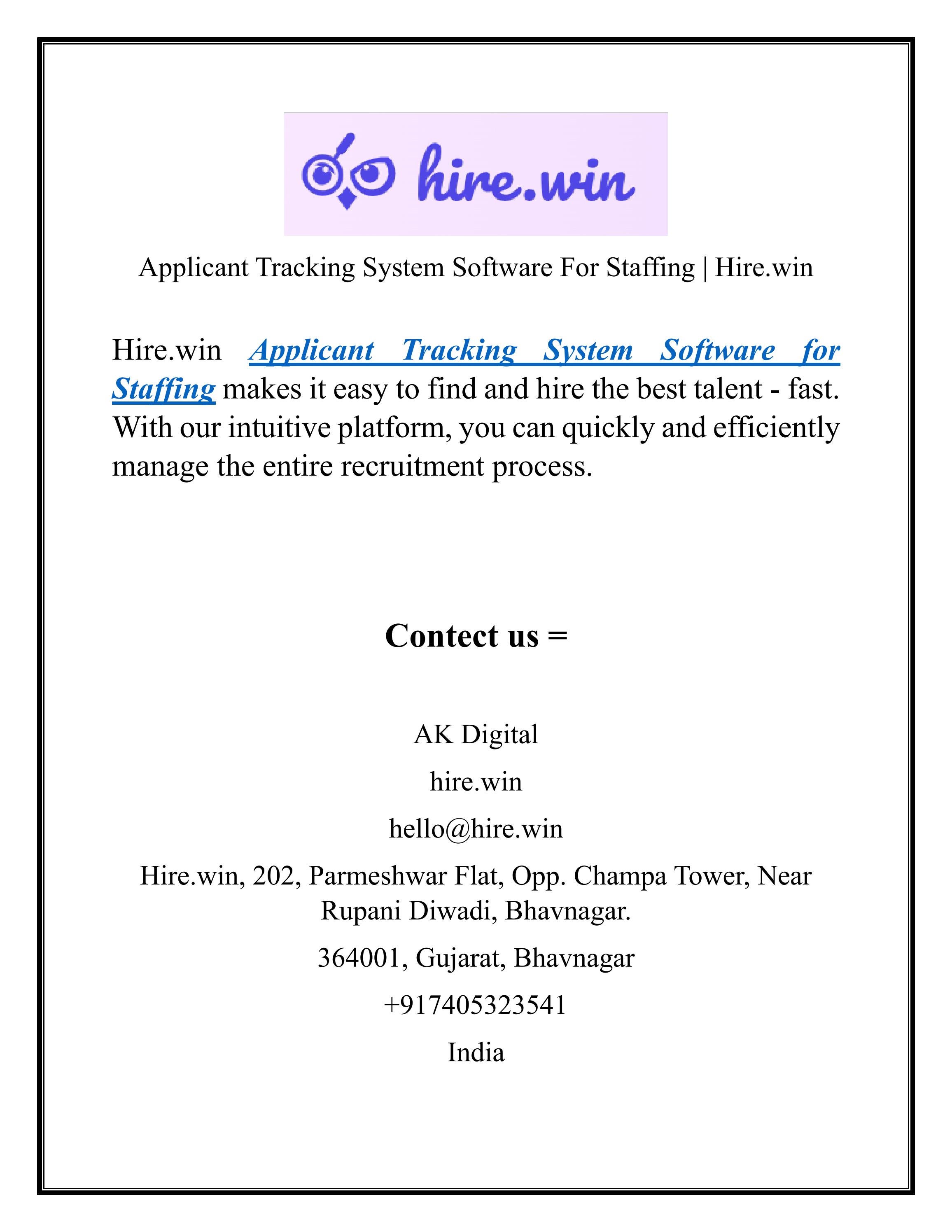 Applicant Tracking System Software For Staffing Hire Win By Hire Win Issuu Applicant Tracking System Software For Staffing Hire Win By Hire Win Issuu