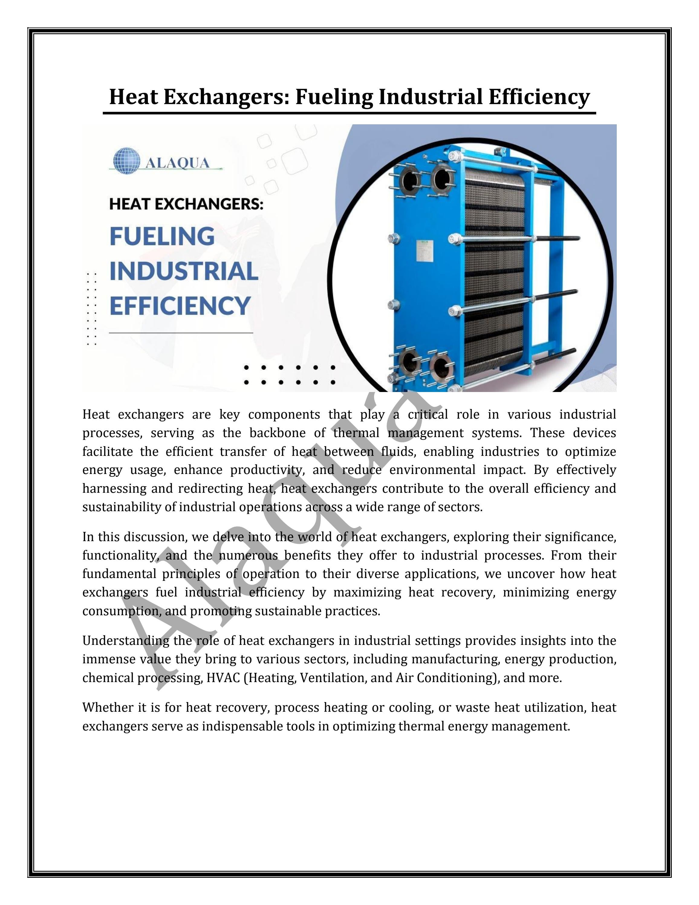 Heat Exchangers: Fueling Industrial Efficiency by Alaqua, Inc - Processing  Equipment Supplier - Issuu