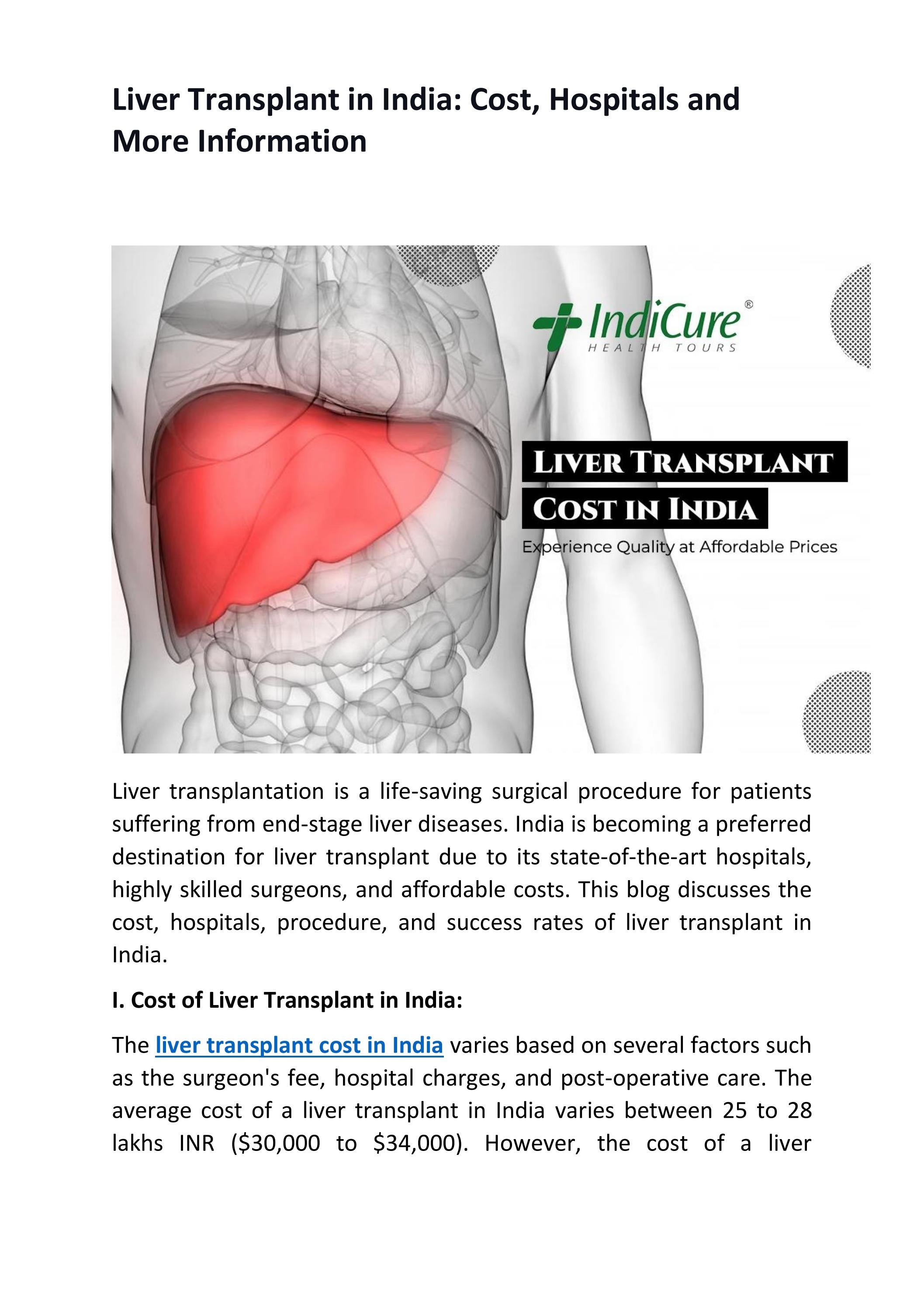 Liver Transplant in India Cost, Hospitals and More by IndiCure Health